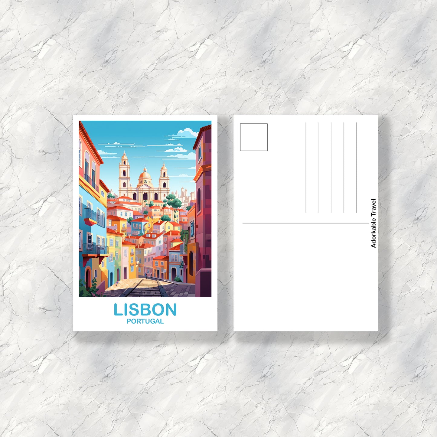 Lisbon Travel Postcard Art, Portugal Travel Art, Lisbon Art Postcard, Europe Travel Art, City Skyline Sunset Wall Art | T2EU_POLI1_P