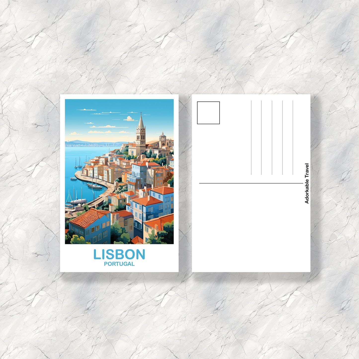 Lisbon Travel Postcard Art, Portugal Travel Art, Lisbon Art Postcard, Europe Travel Art, City Skyline Sunset Wall Art | T2EU_POLI2_P