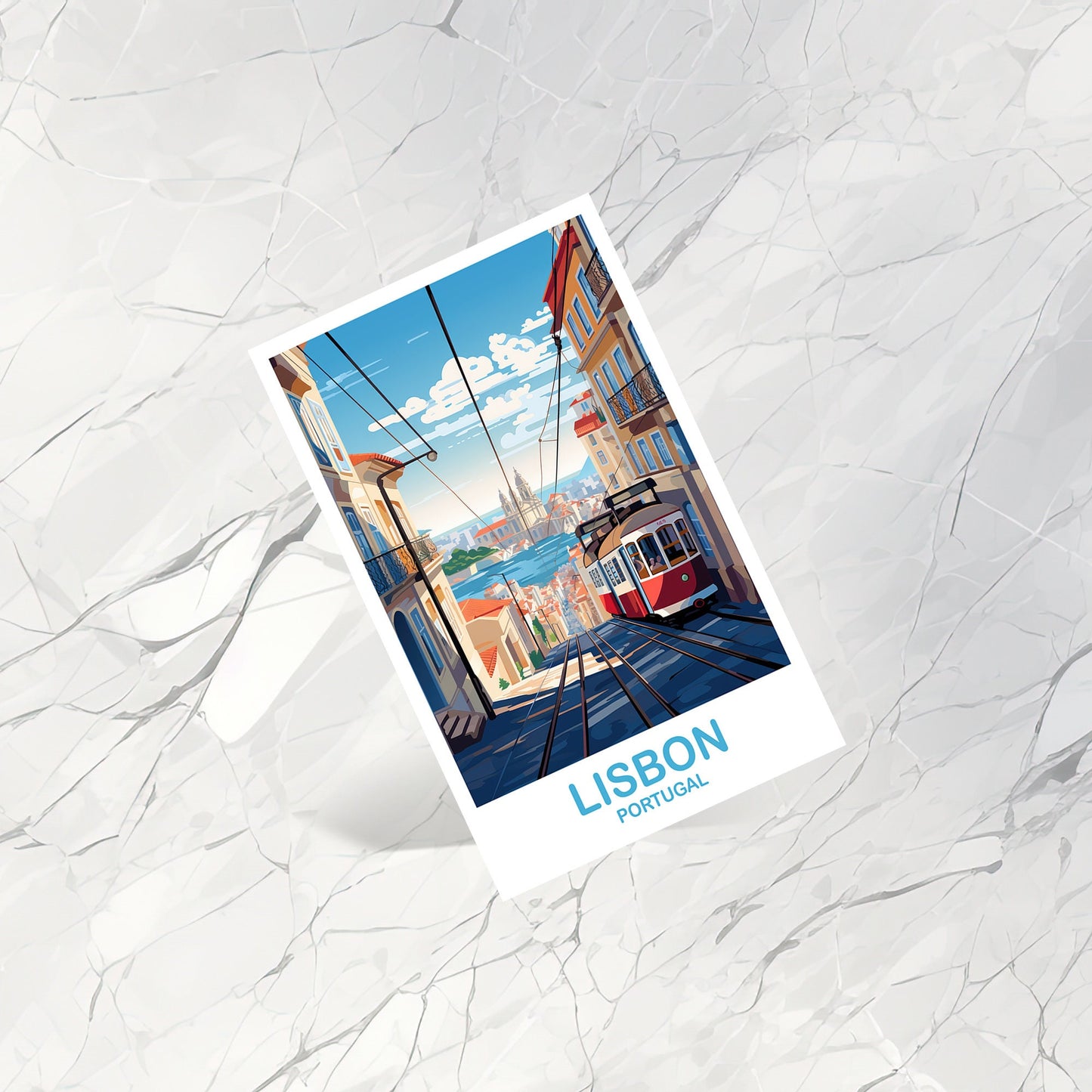 Lisbon Travel Postcard Art, Portugal Travel Art, Lisbon Art Postcard, Europe Travel Art, City Skyline Sunset Wall Art | T2EU_POLI3_P