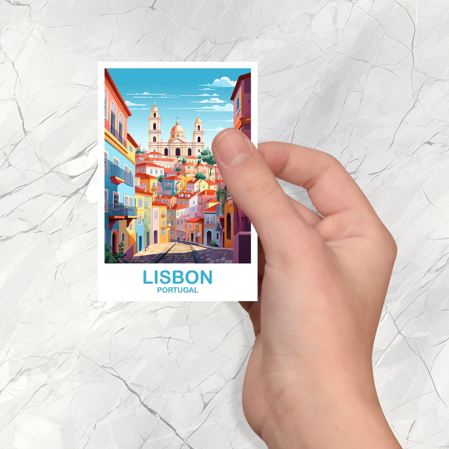 Lisbon Travel Sticker Art, Portugal Travel Sticker Art, Lisbon Wall Art, Europe Travel Art Sticker, City Skyline Sunset Art | T2EU_POLI1_S