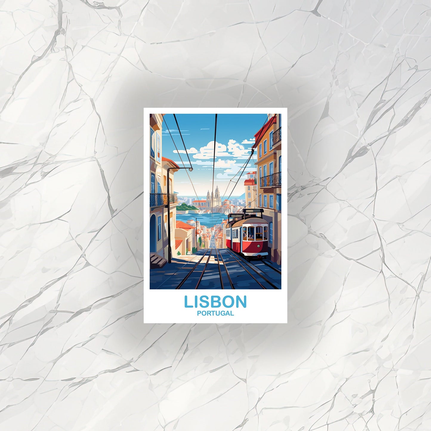 Lisbon Travel Sticker Art, Portugal Travel Sticker Art, Lisbon Wall Art, Europe Travel Art Sticker, City Skyline Sunset Art | T2EU_POLI3_S