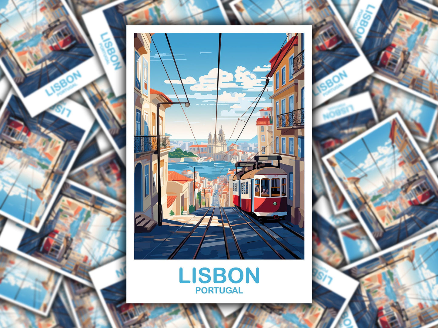 Lisbon Travel Sticker Art, Portugal Travel Sticker Art, Lisbon Wall Art, Europe Travel Art Sticker, City Skyline Sunset Art | T2EU_POLI3_S