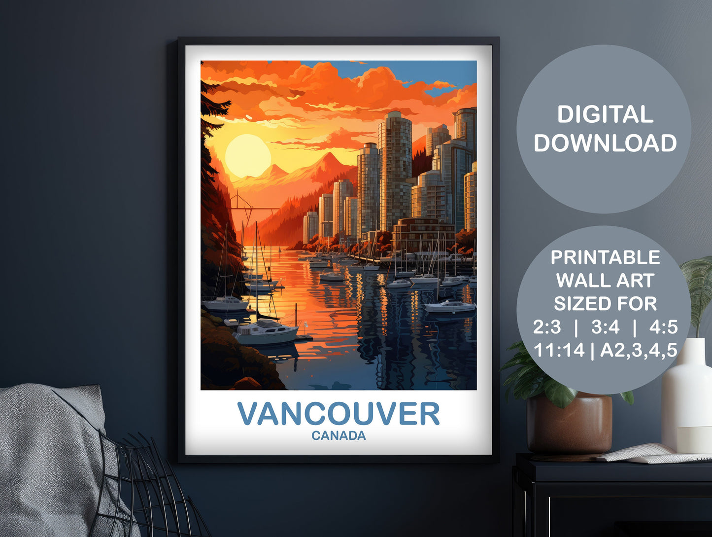 Vancouver BC Travel Print, British Columbia Wall Art, Digital Vancouver Travel Art, Printable Vancouver Travel Wall Art | DT2NA_BCVA3