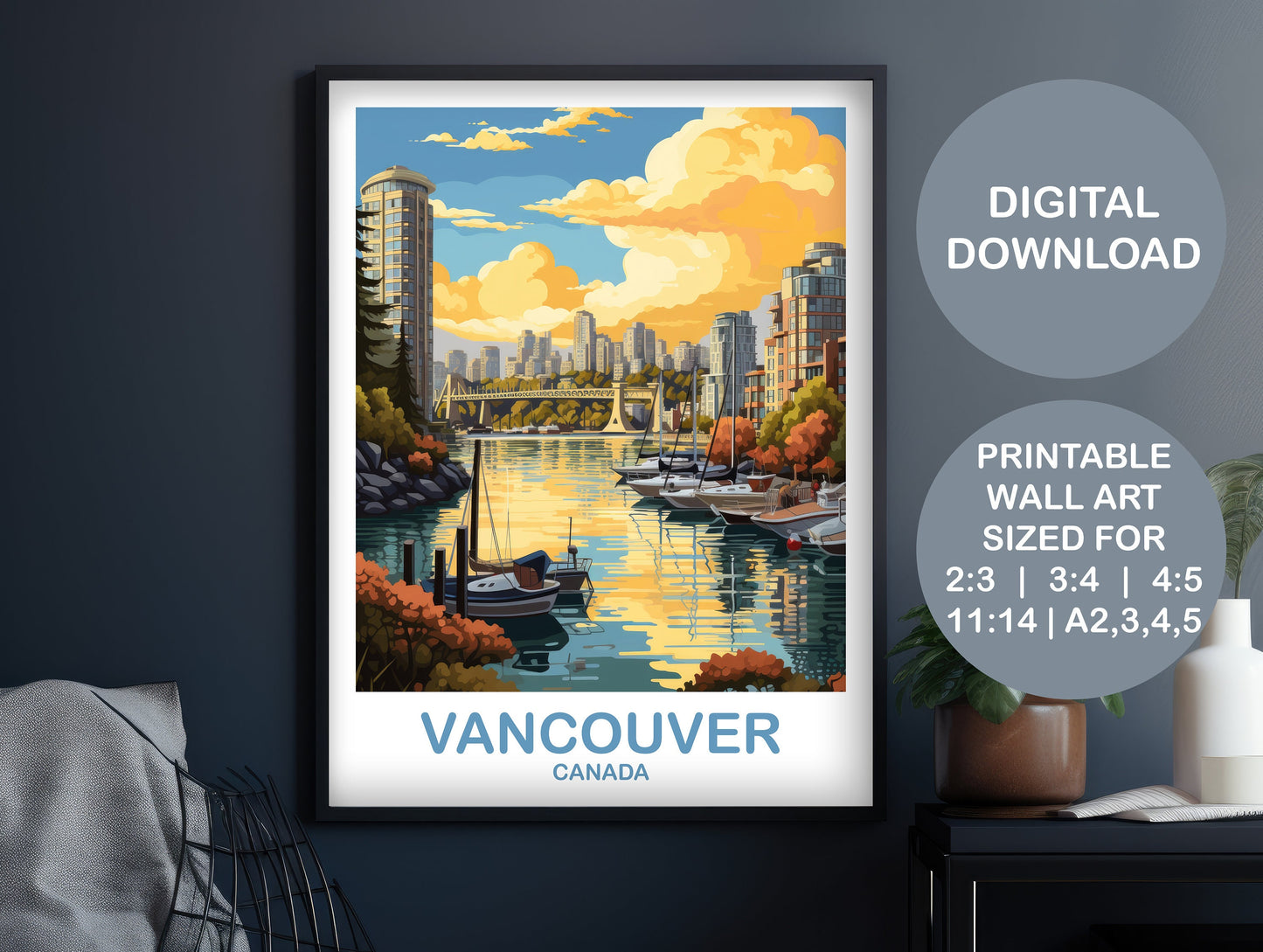 Vancouver BC Travel Print, British Columbia Wall Art, Digital Vancouver Travel Art, Printable Vancouver Travel Wall Art | DT2NA_BCVA4