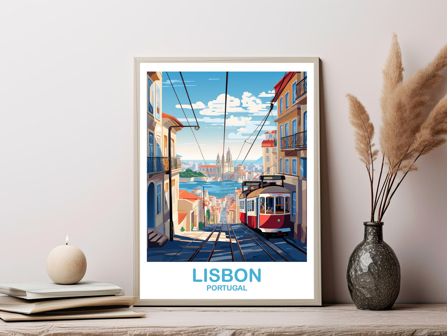 Lisbon Travel Wall Art, Digital Portugal Travel Art, Lisbon Wall Art, Printable Europe Travel Art, City Skyline Sunset Art | DT2EU_POLI3