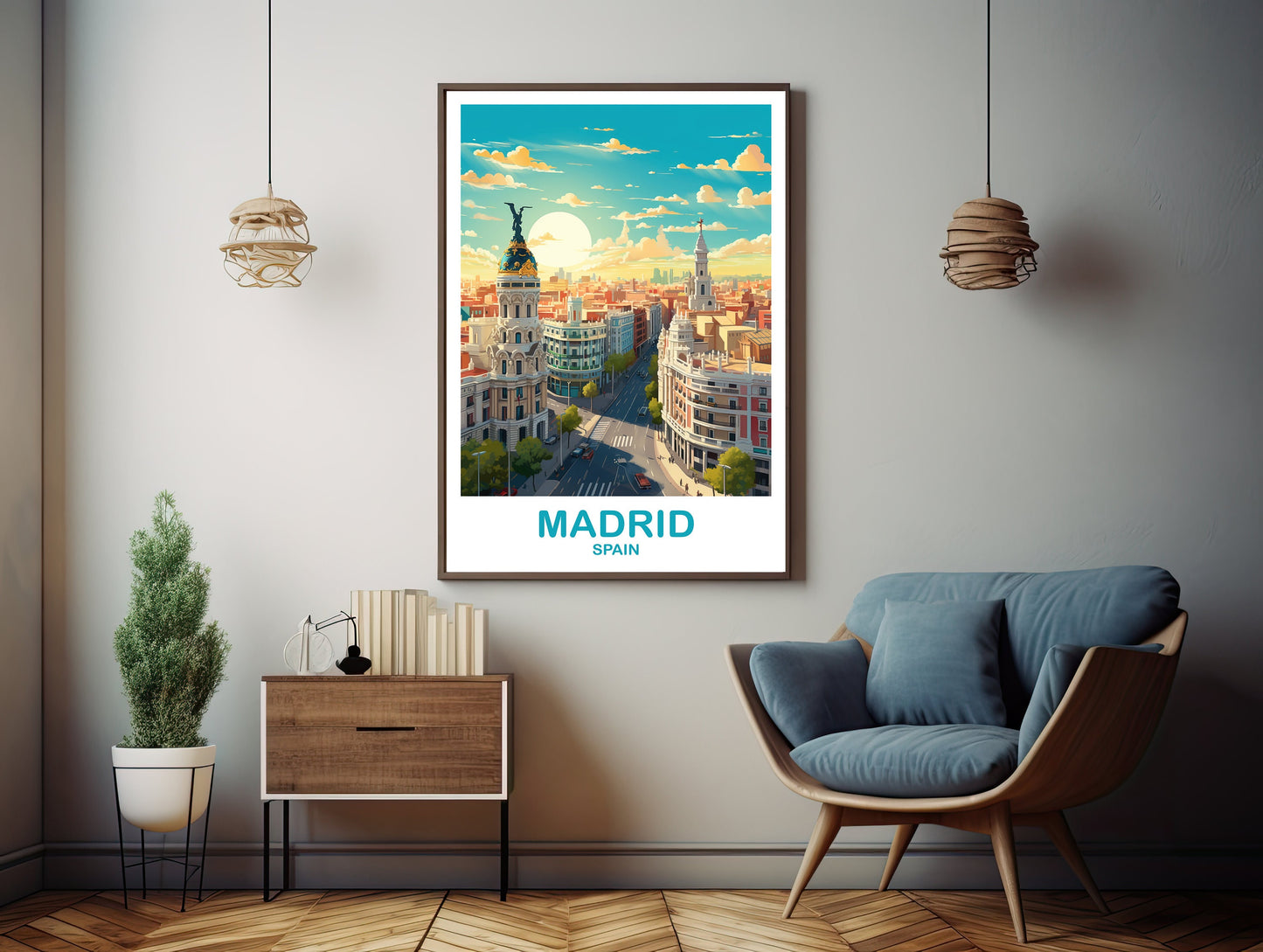 Madrid Travel Wall Art, Spain Travel Art, Madrid Wall Art Poster, Spain Travel Art Poster, City Skyline Sunset Wall Art | T2EU_SPMA1