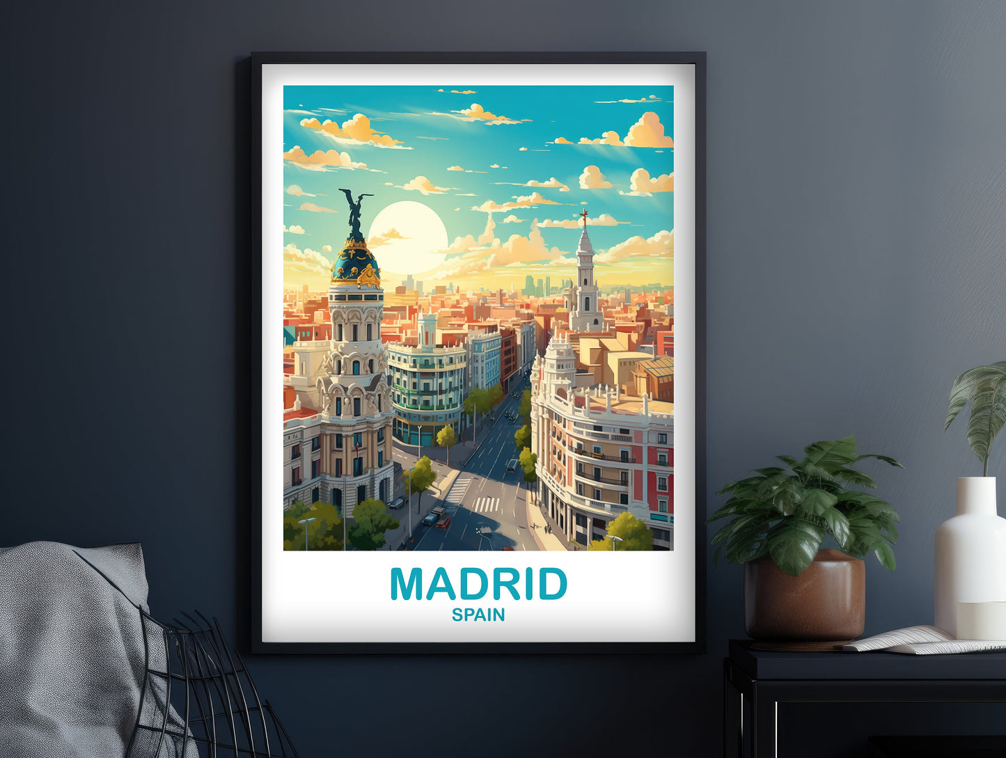 Madrid Travel Wall Art, Spain Travel Art, Madrid Wall Art Poster, Spain Travel Art Poster, City Skyline Sunset Wall Art | T2EU_SPMA1