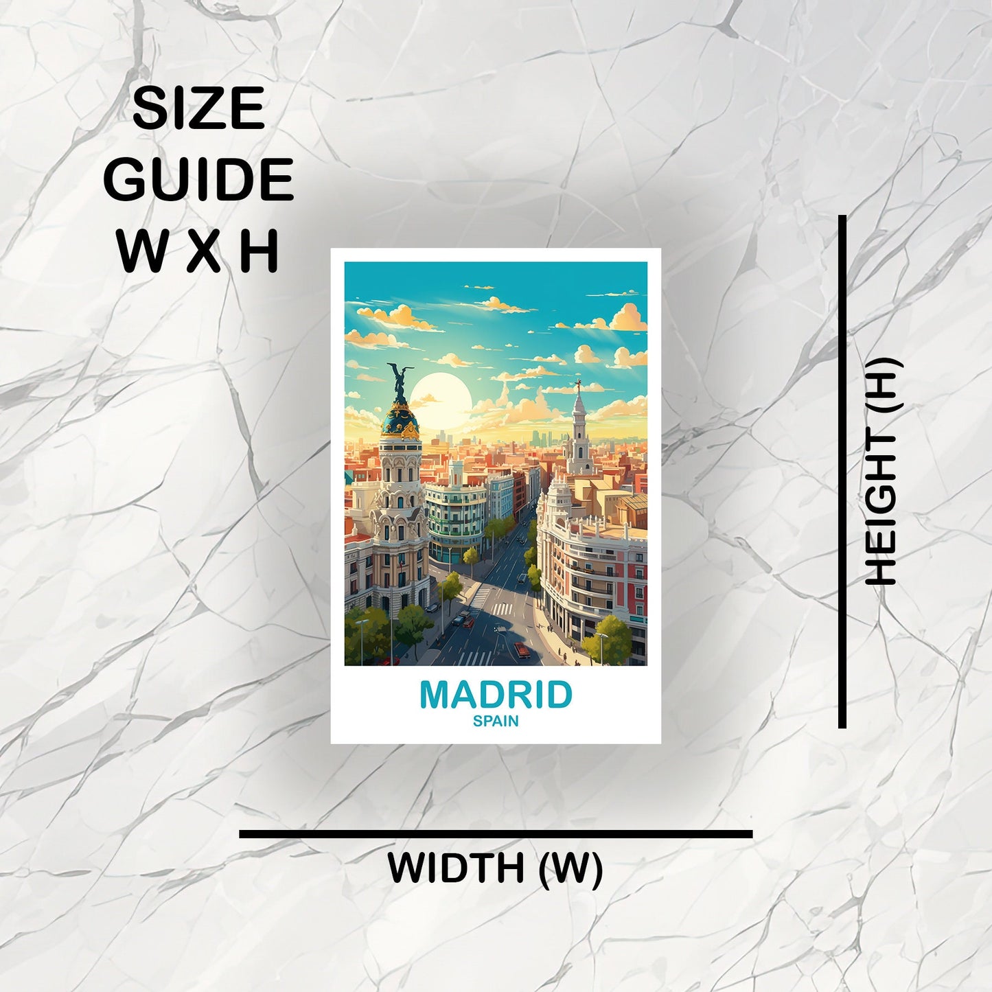 Madrid Spain Travel Sticker Art, Spain Travel Art, Madrid Sticker Art, Spain Travel Art Sticker, City Skyline Sunset Art | T2EU_SPMA1_S