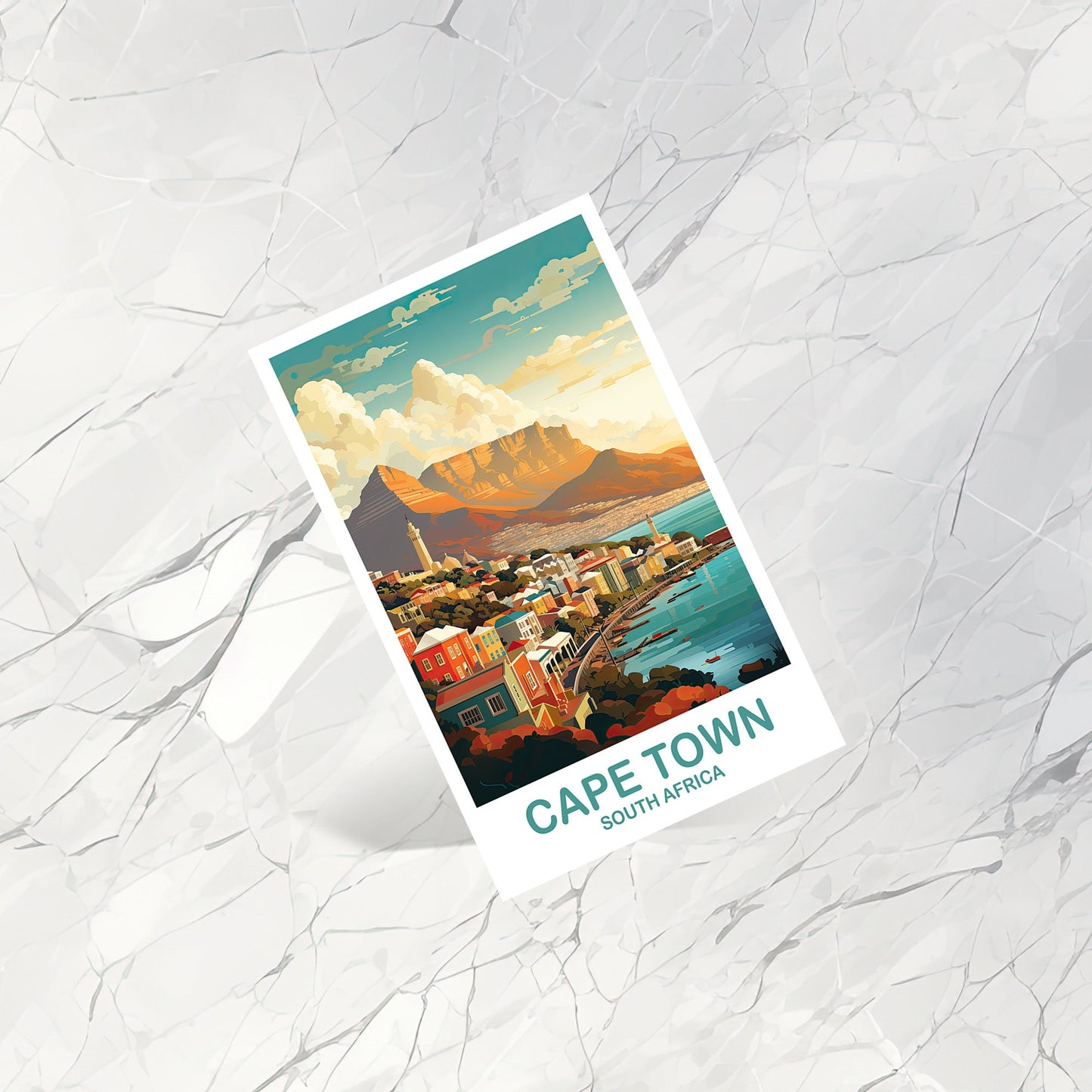 Cape Town Travel Postcard, Cape Town Skyline, South Africa Art Postcard, City Skyline Art, Travel Art, Africa Postcard Art | T2AF_SFCT1_P
