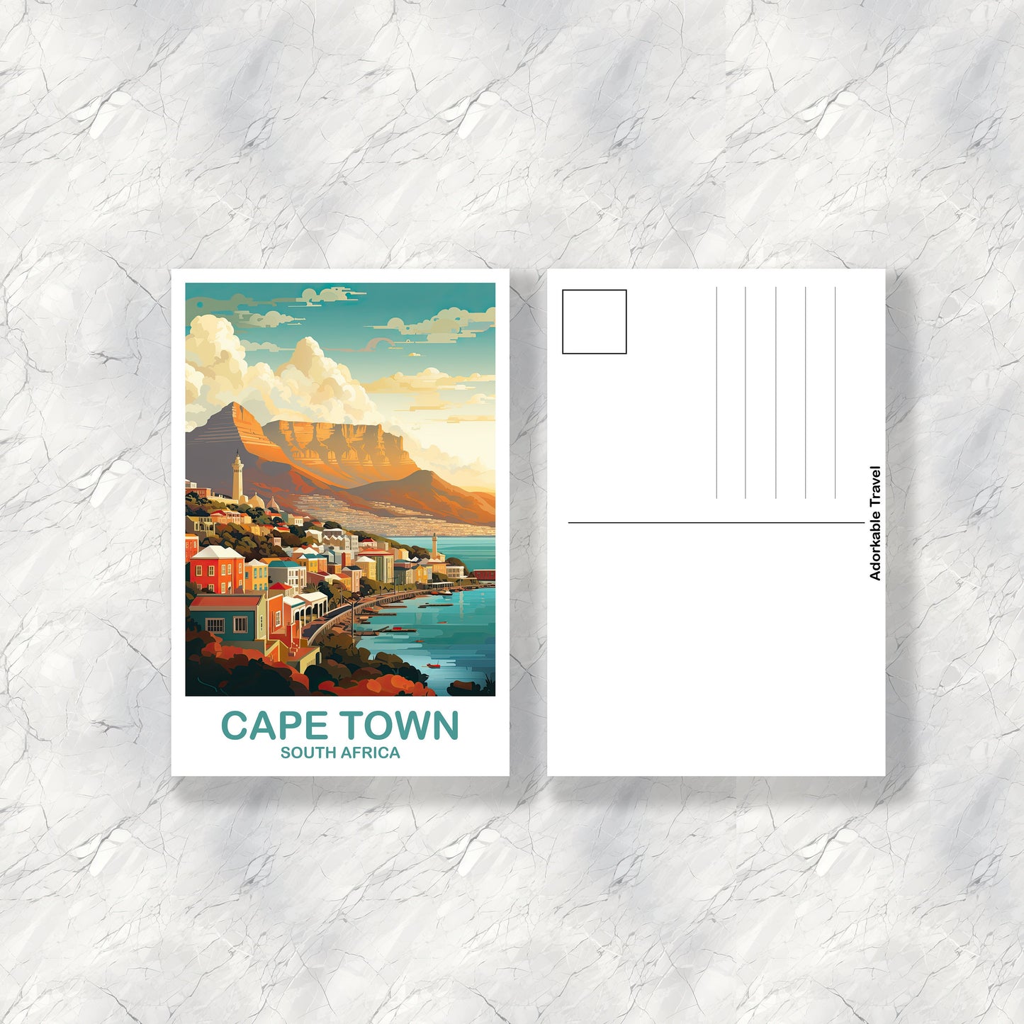 Cape Town Travel Postcard, Cape Town Skyline, South Africa Art Postcard, City Skyline Art, Travel Art, Africa Postcard Art | T2AF_SFCT1_P