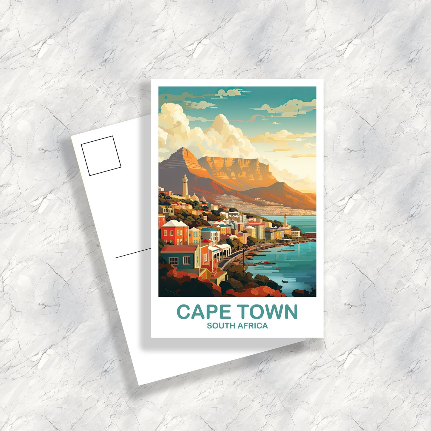 Cape Town Travel Postcard, Cape Town Skyline, South Africa Art Postcard, City Skyline Art, Travel Art, Africa Postcard Art | T2AF_SFCT1_P