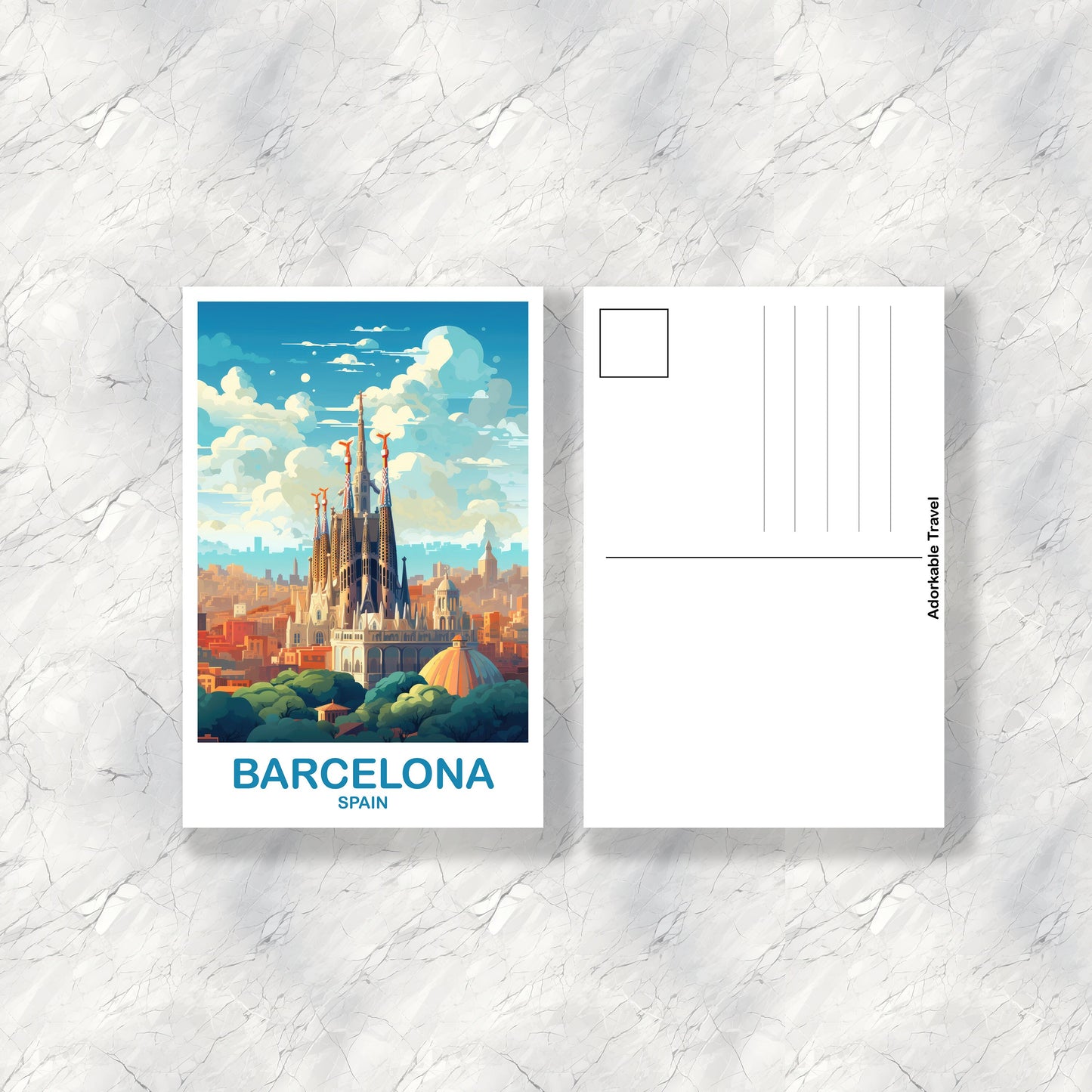Barcelona Spain Travel Postcard Art, Spain Travel Postcard, Barcelona Wall Art Postcard, Spain Travel Art Postcard | T2EU_SPBA1_P