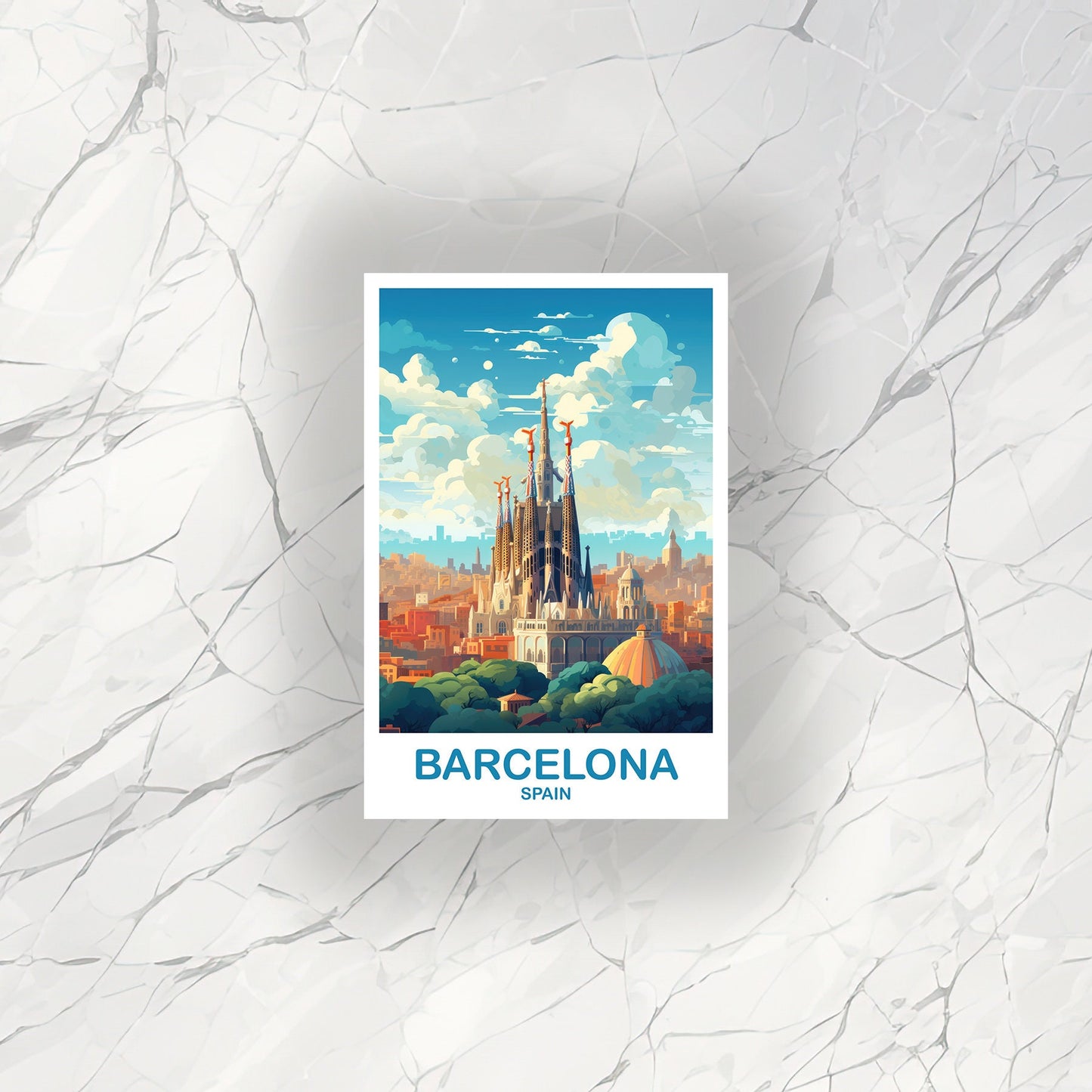 Barcelona Spain Travel Sticker Art, Spain Travel Art, Barcelona Travel Sticker, Spain Travel Art Sticker | T2EU_SPBA1_S