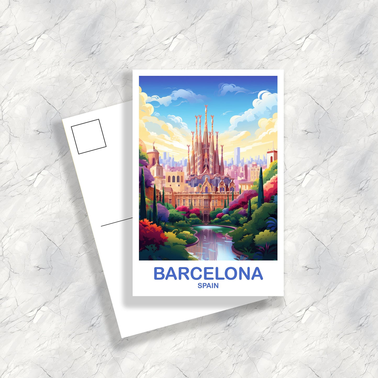Barcelona Spain Travel Postcard Art, Spain Travel Postcard, Barcelona Wall Art Postcard, Spain Travel Art Postcard | T2EU_SPBA2_P