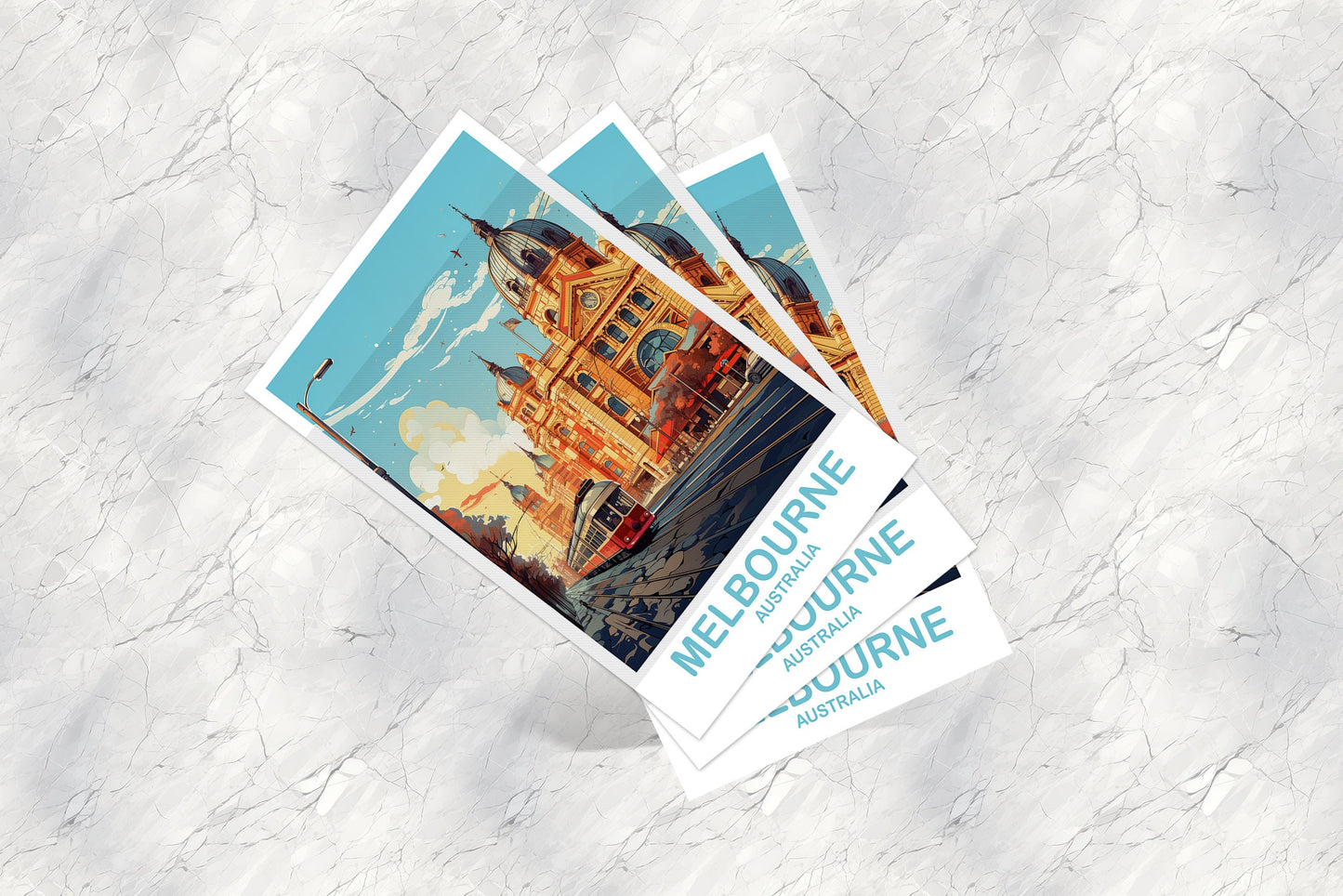 Melbourne Travel Postcard Art, Australia Travel Art, Melbourne Art Postcard, City Skyline Wall Art, New South Wales | T2AU_NSWME1_P