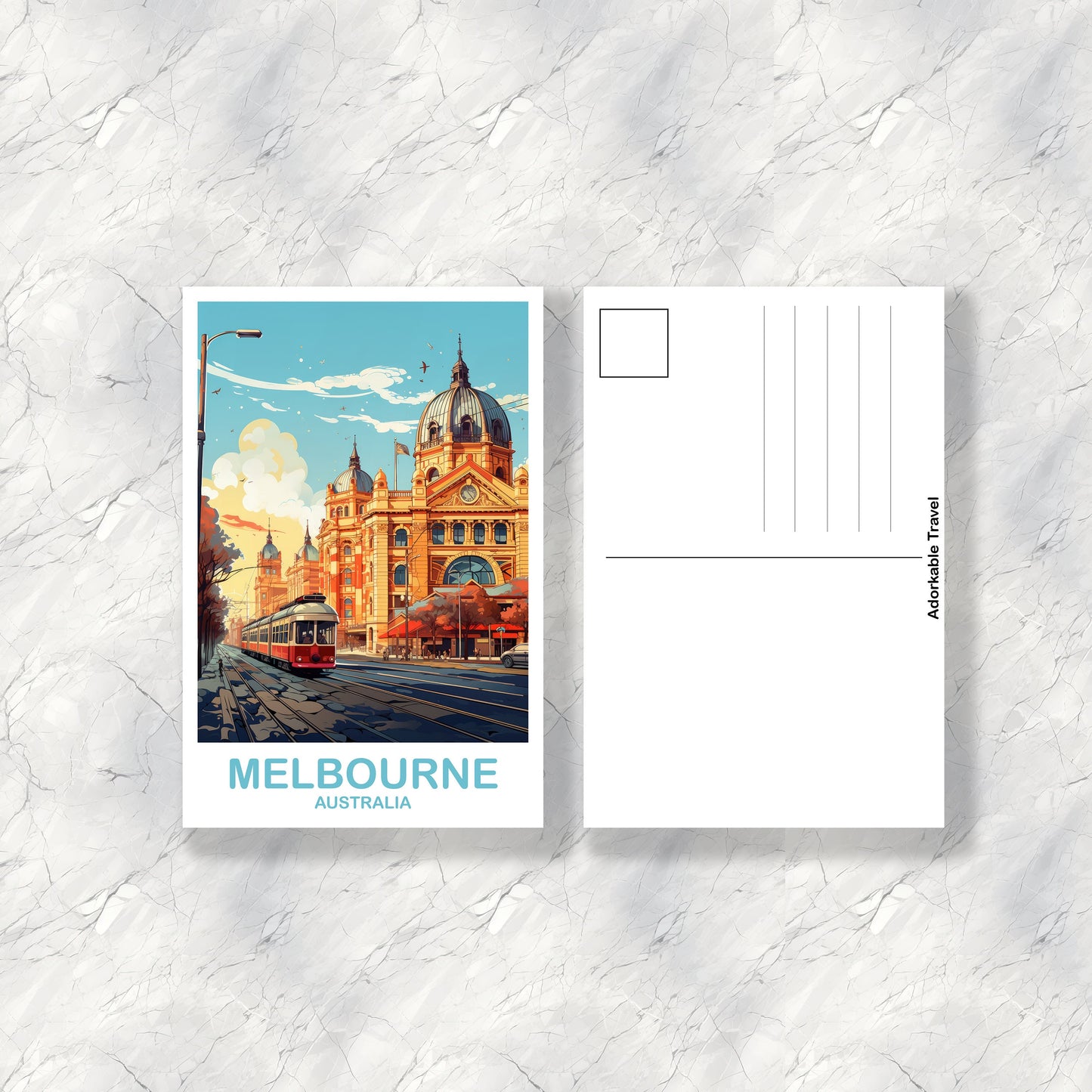 Melbourne Travel Postcard Art, Australia Travel Art, Melbourne Art Postcard, City Skyline Wall Art, New South Wales | T2AU_NSWME1_P