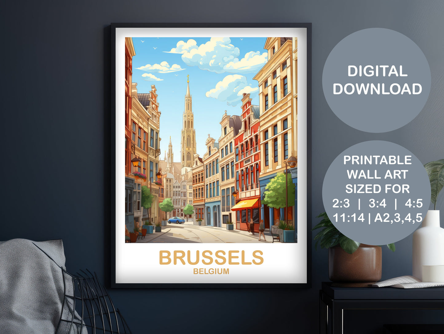 Brussels Travel Art Poster, Digital Belgium Travel Art, Brussels Wall Art, Downloadable Belgium Travel Art, Europe Travel Art | DT2EU_BEBR1