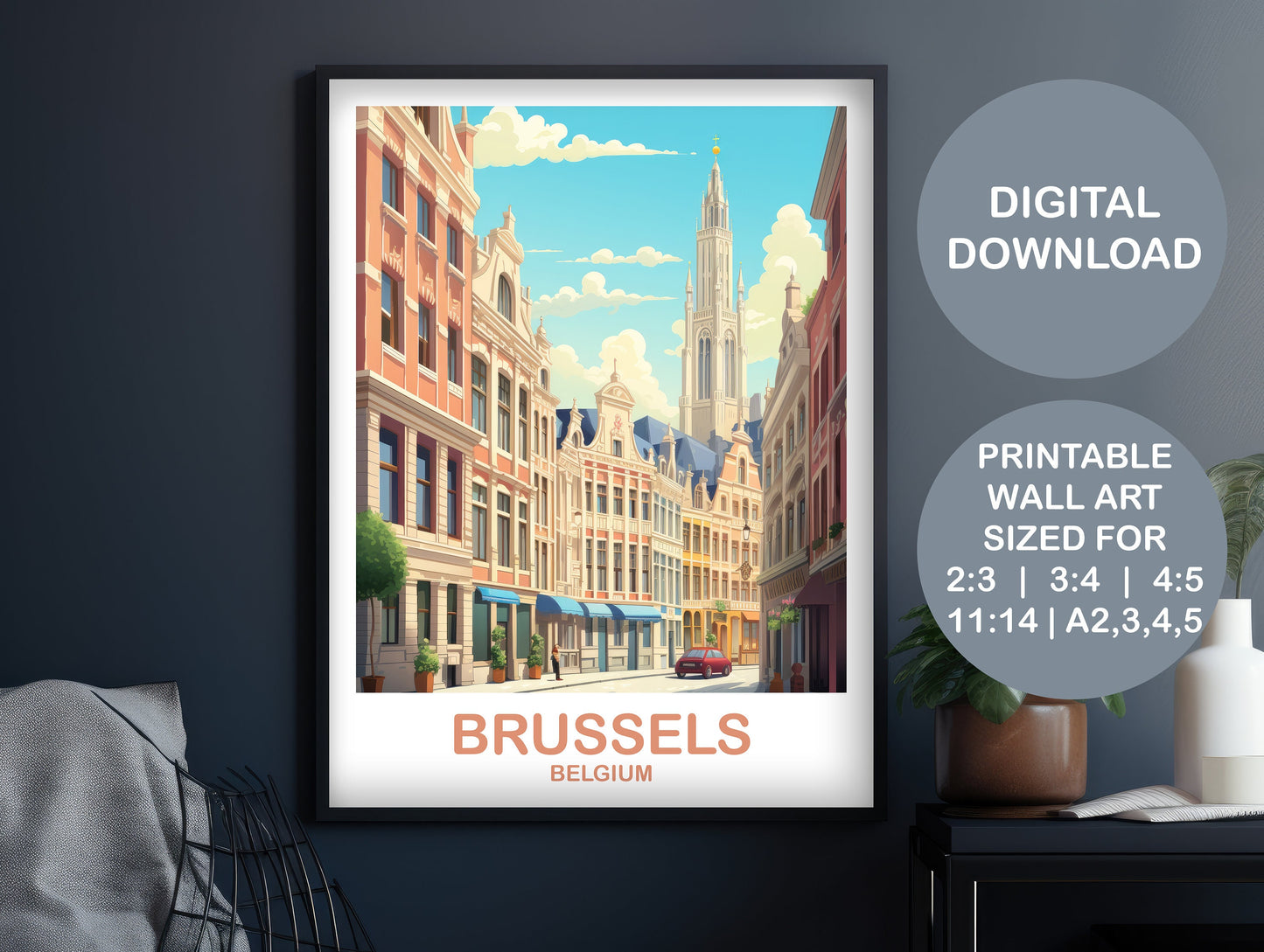 Brussels Travel Art Poster, Digital Belgium Travel Art, Brussels Wall Art, Downloadable Belgium Travel Art, Europe Travel Art | DT2EU_BEBR2