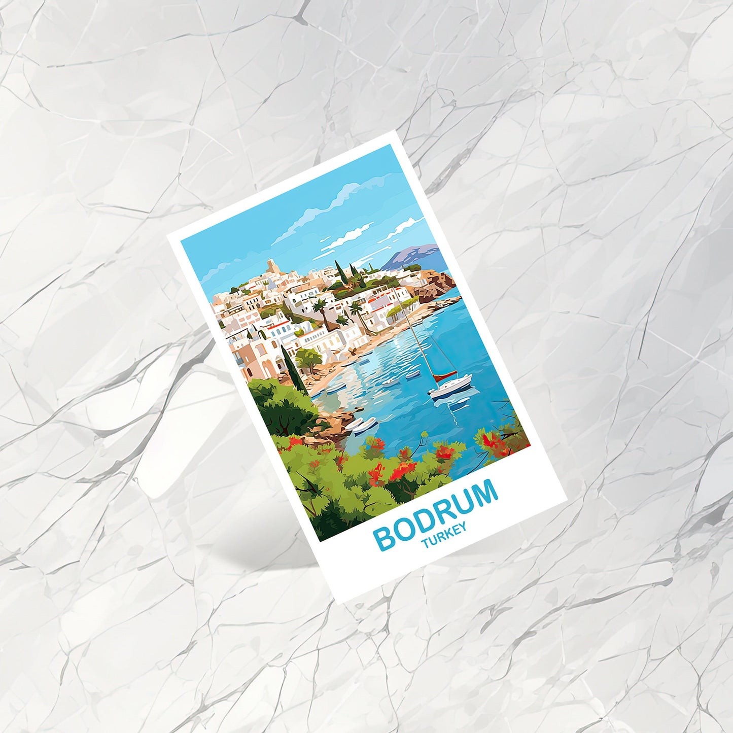 Bodrum Travel Postcard Art, Bodrum Turkey Postcard Art, Turkey Art Postcard, City Skyline, Turkey Travel Postcard Art | T2EU_TUBO1_P