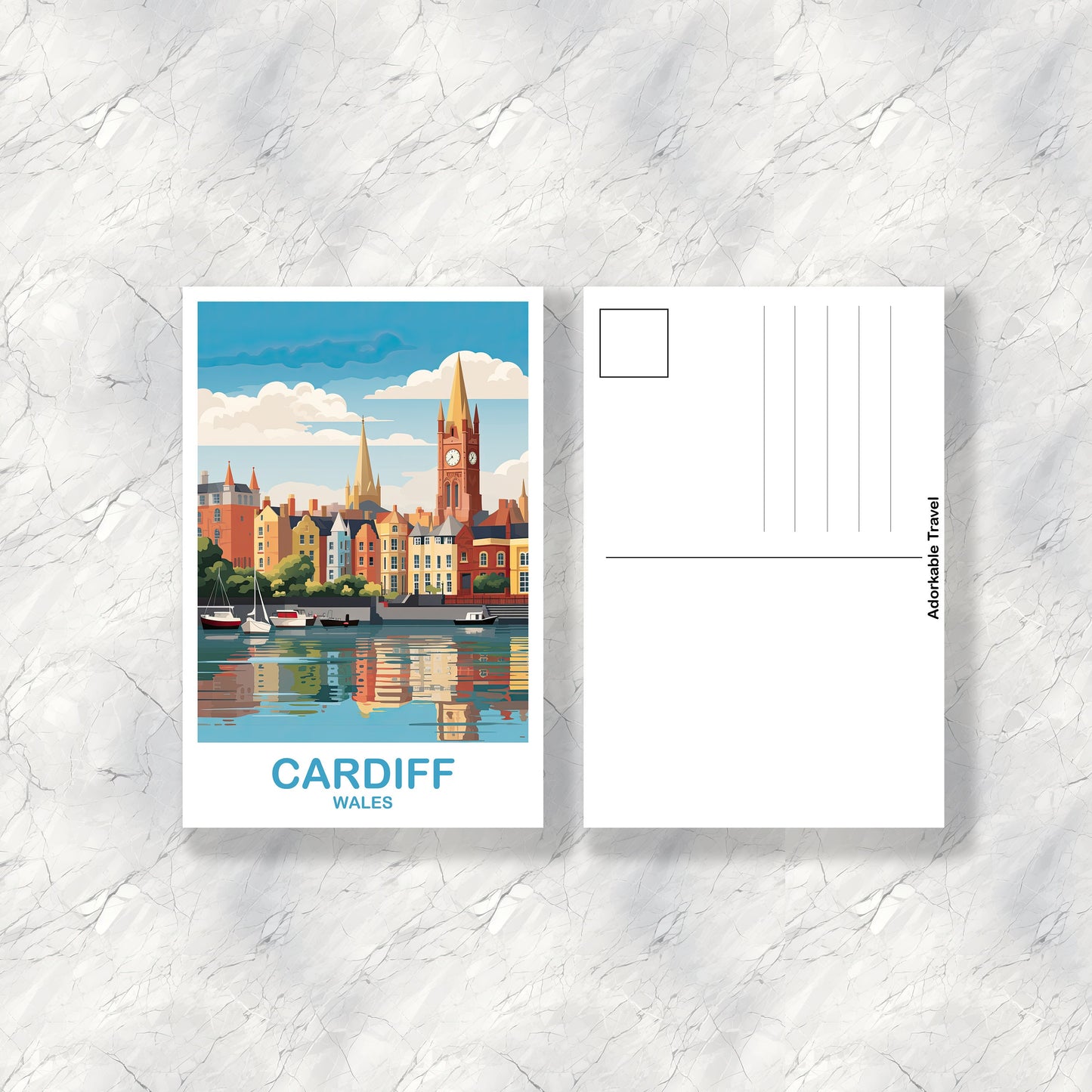 Cardiff Travel Postcard Art, Cardiff Travel Art, Cardiff Wales Postcard, Wales Travel Postcard Art, Wales Travel Art | T2EU_WACA1_P