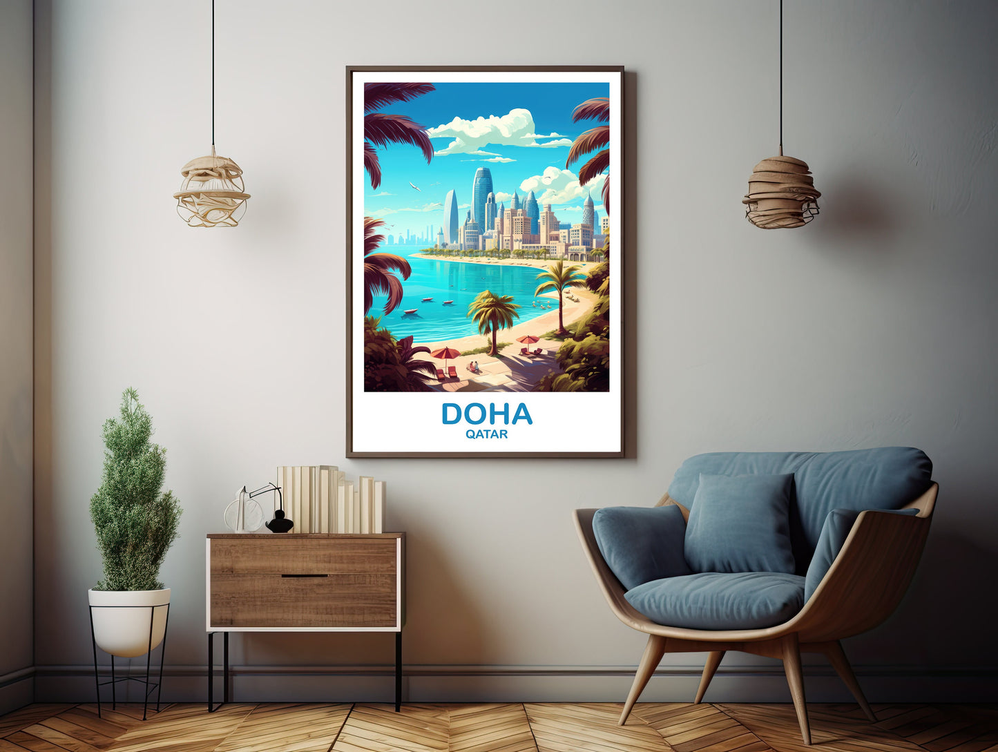 Doha Travel Wall Art, Doha Skyline, Printable Qatar Travel Art, City Skyline Wall Art, Digital Travel Art, Asia Travel Art | DT2AS_QADO1