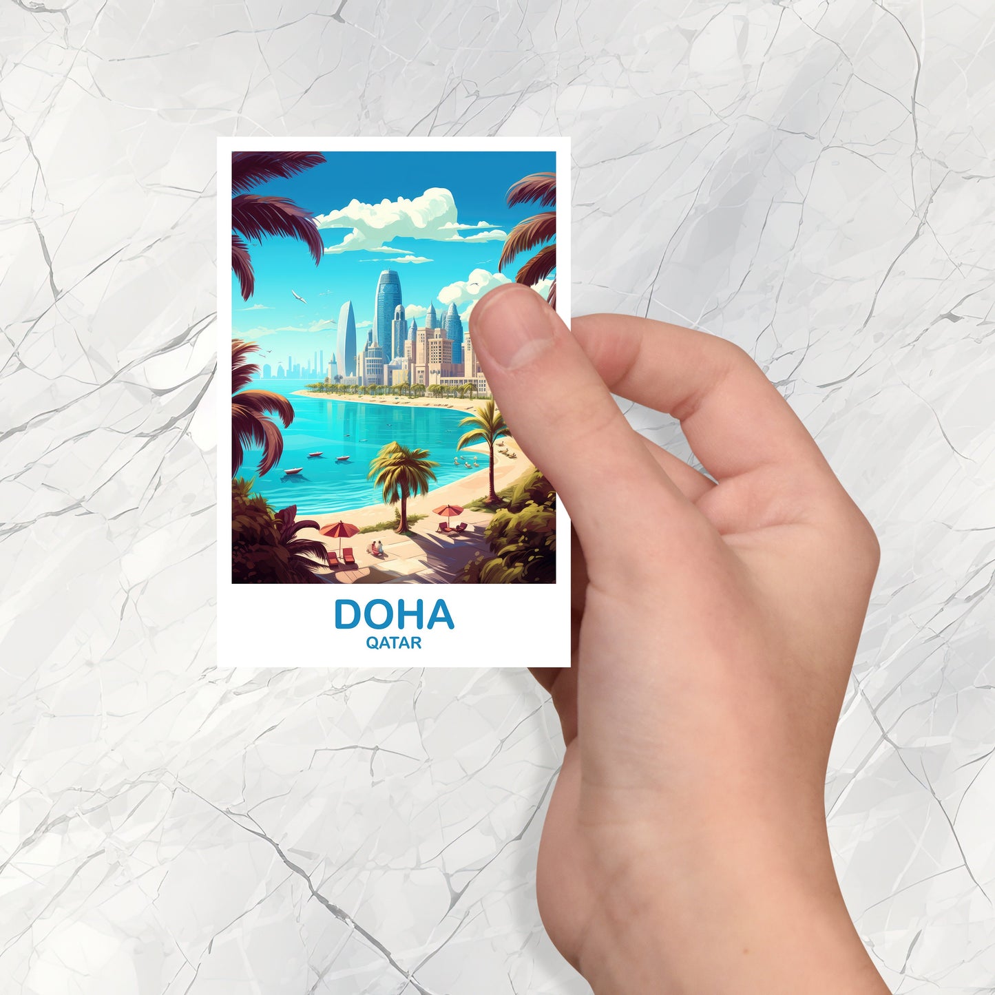 Doha Travel Sticker Art, Doha Skyline, Doha Qatar Art Sticker, City Skyline Art Sticker, Travel Sticker, Asia Travel Art | T2AS_QADO1_S