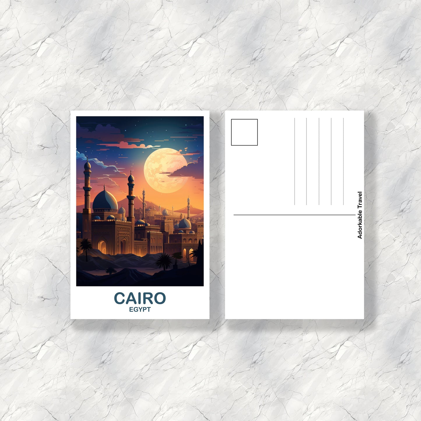 Cairo Travel Postcard Art, Egypt Skyline, Cairo Egypt Art Postcard, City Skyline Art, Travel Art, Africa Postcard Art | T2AF_EGCA1_P