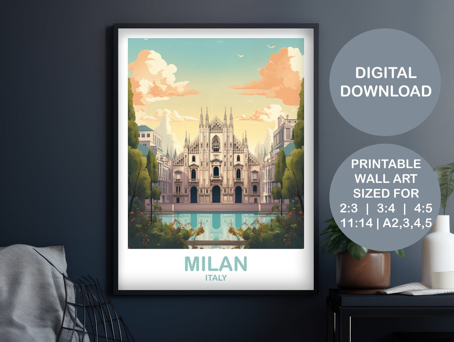 Milan Italy Travel Art, Printable Milan Travel Art, Digital Italy Poster, Milan Travel Wall Art, Italy Travel Wall Art | DT2EU_ITMI1
