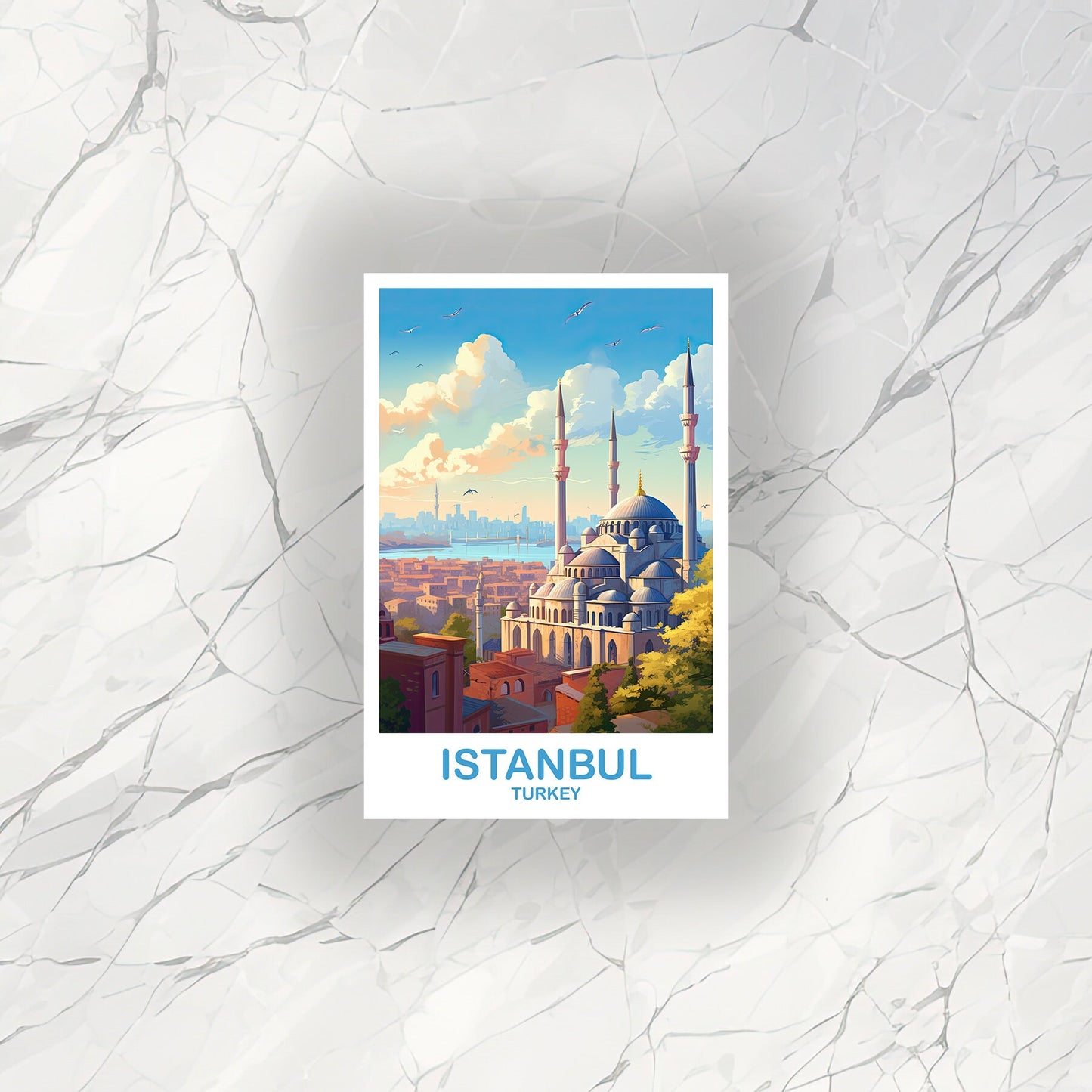 Istanbul Travel Sticker Art, Istanbul Turkey Sticker Art, Turkey Sticker Art, City Skyline Turkey Travel Sticker Art | T2EU_TUIS1_S