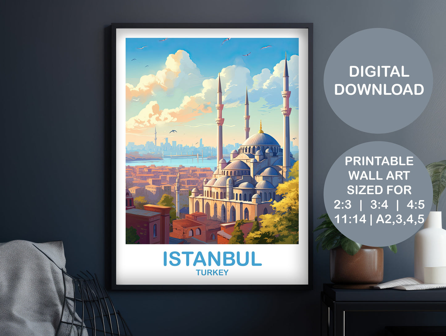 Istanbul Travel Wall Art, Digital Istanbul Turkey Wall Art, Printable Turkey Wall Art, City Skyline Turkey Travel Wall Art | DT2EU_TUIS1