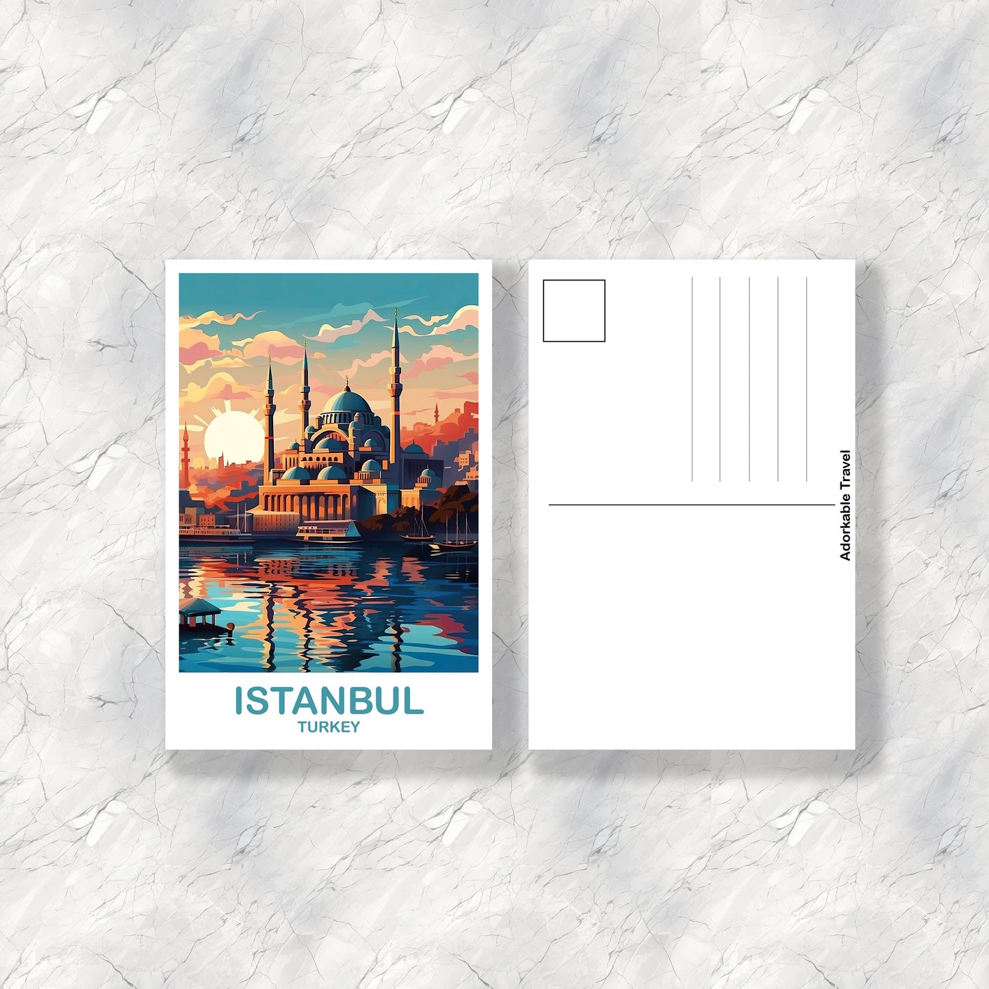 Istanbul Travel Postcard Art, Istanbul Turkey Postcard Art, Turkey Art Postcard, City Skyline Turkey Travel Postcard Art | T2EU_TUIS2_P