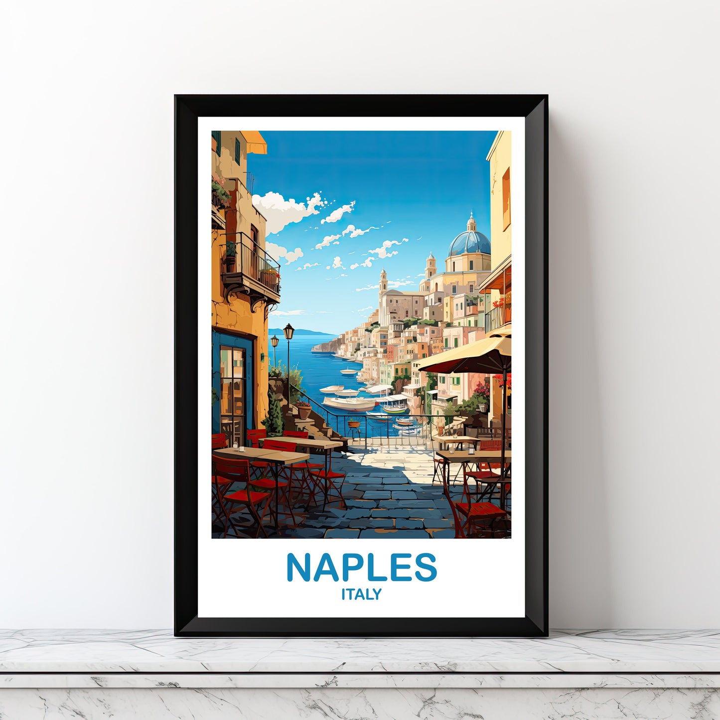 Naples Italy Travel Art Poster, Digital Naples Travel Art, Italy, Printable Naples Travel Wall Art, Italy Travel Art | DT2EU_ITNA2