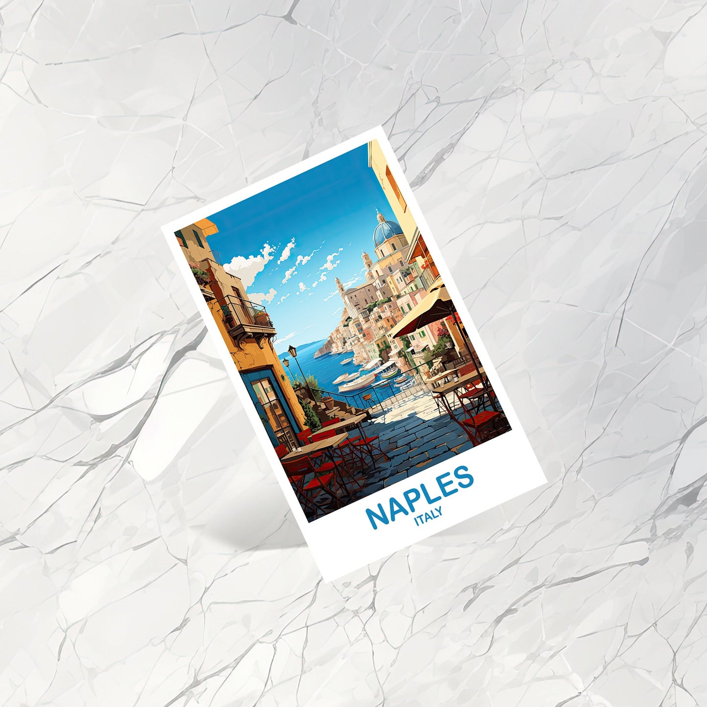 Naples Italy Travel Postcard, Naples Travel Art, Italy Poster, Naples Travel Postcard Art, Italy Travel Postcard Art | T2EU_ITNA2_P
