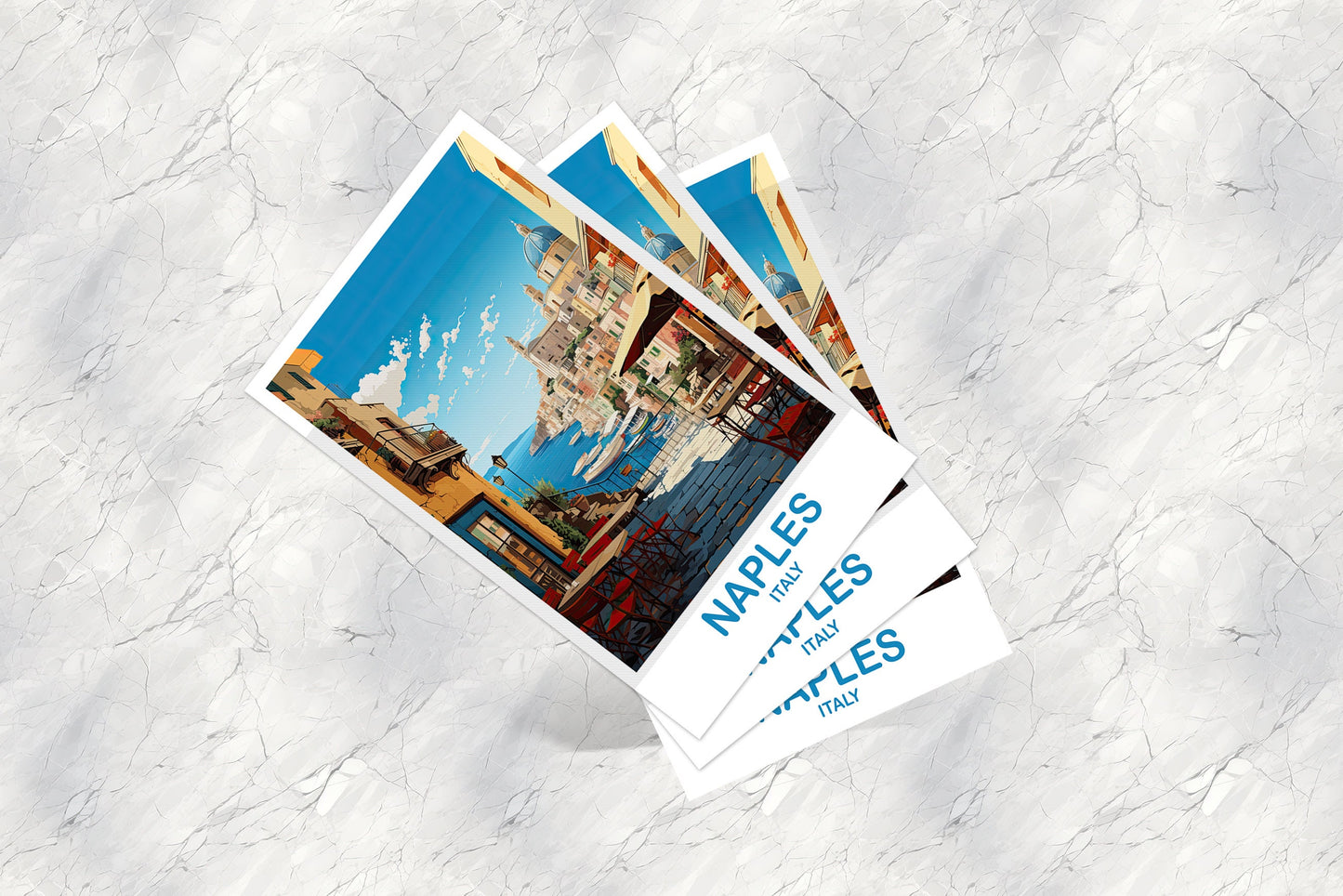 Naples Italy Travel Postcard, Naples Travel Art, Italy Poster, Naples Travel Postcard Art, Italy Travel Postcard Art | T2EU_ITNA2_P