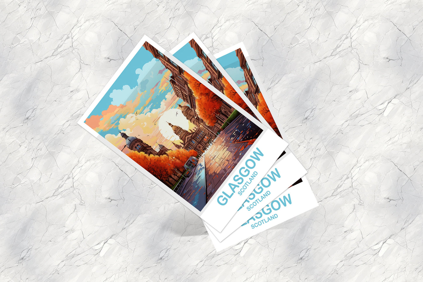 Glasgow Travel Postcard, Glasgow Travel Art, Scotland Postcard, Glasgow Scotland Travel Postcard Art, Travel Postcard | T2EU_SCGL2_P