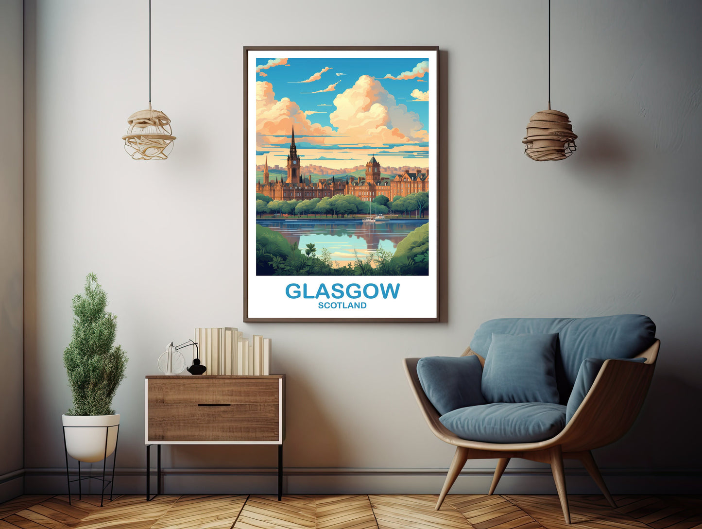 Glasgow Travel Poster Art, Glasgow Travel Art, Scotland Wall Art, Glasgow Scotland Travel Poster Art, Travel Wall Art | T2EU_SCGL3