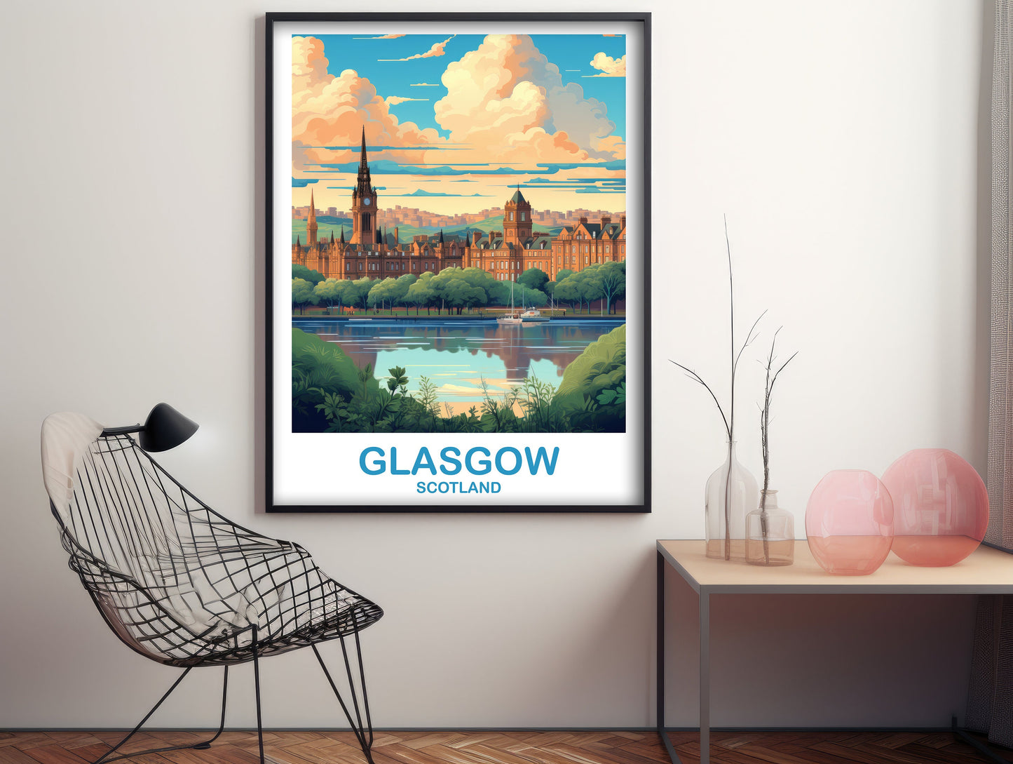 Glasgow Travel Poster Art, Glasgow Travel Art, Scotland Wall Art, Glasgow Scotland Travel Poster Art, Travel Wall Art | T2EU_SCGL3