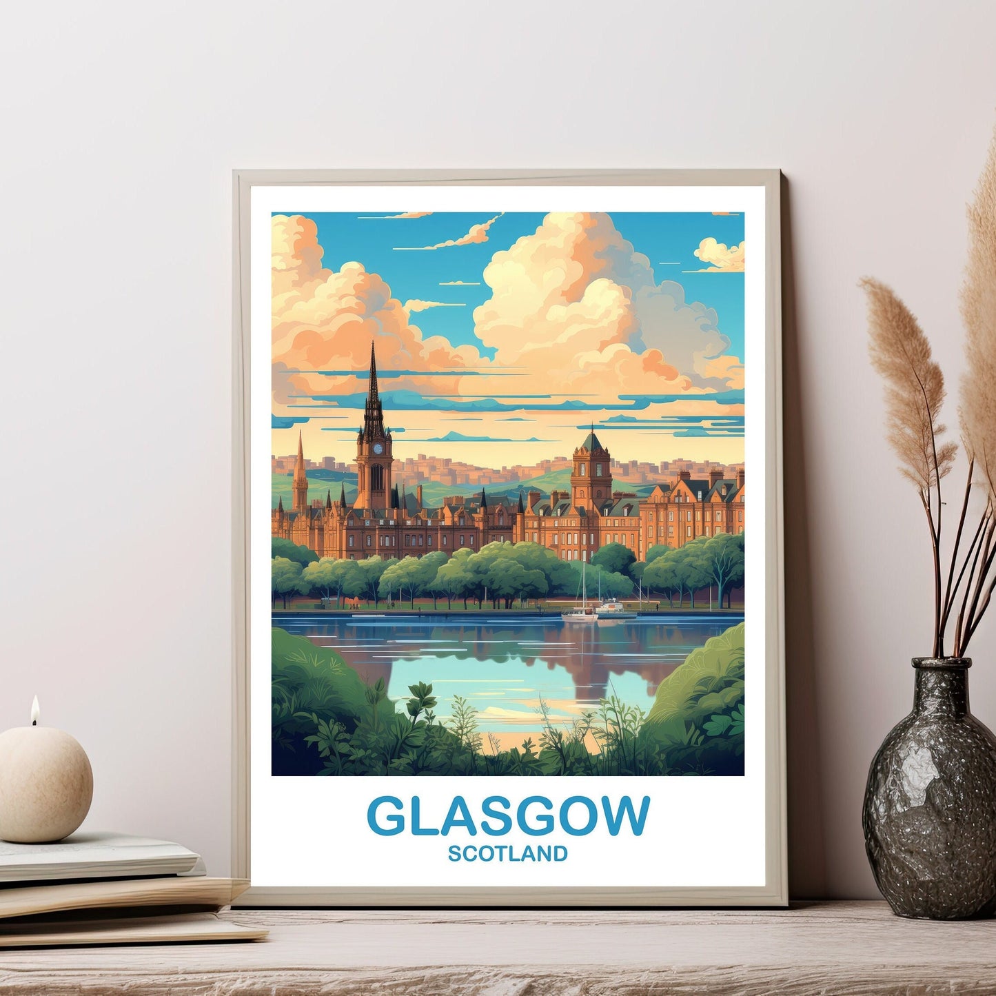 Glasgow Travel Poster Art, Glasgow Travel Art, Scotland Wall Art, Glasgow Scotland Travel Poster Art, Travel Wall Art | T2EU_SCGL3