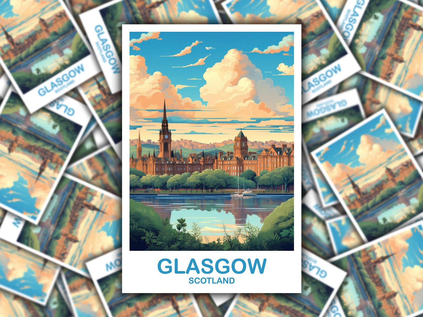 Glasgow Travel Sticker Art, Glasgow Travel StickerArt, Scotland Art, Glasgow Scotland Travel Sticker Art, Travel Art | T2EU_SCGL3_S