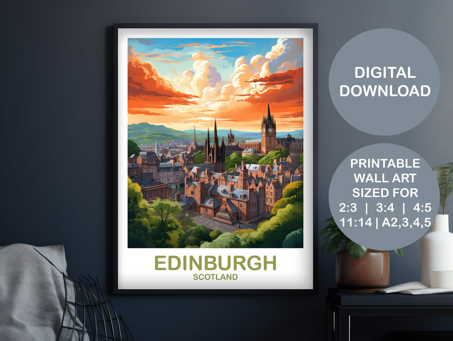 Edinburgh Travel Wall Art, Digital Edinburgh Travel Wall Art, Scotland, Printable Edinburgh Scotland Travel Art, Travel Art | DT2EU_SCED1
