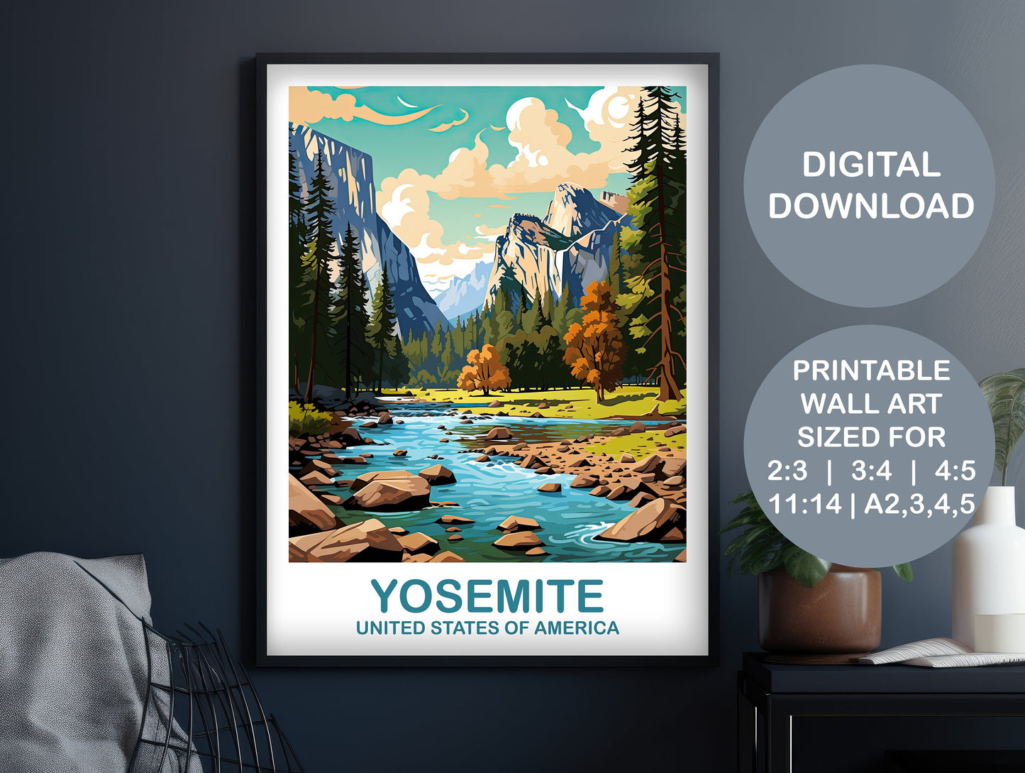 Yosemite Park Travel Print, California Travel Wall Art, National Park, Digital Yosemite National Park Wall Art, Travel Print | DT2NA_CAYNP1