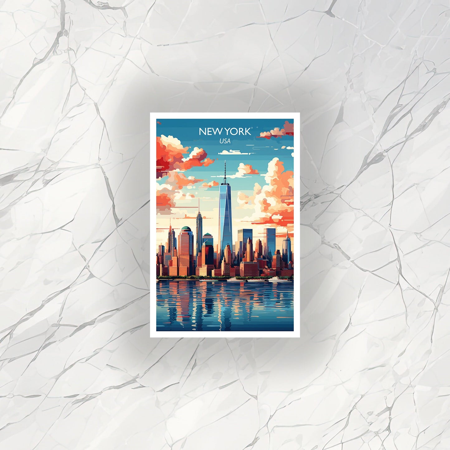 New York Travel Sticker, Manhattan Skyline, New York Art, Big Apple Sticker, City Skyline Sunset Art, Luggage Sticker | T1NA_NYNY1_S