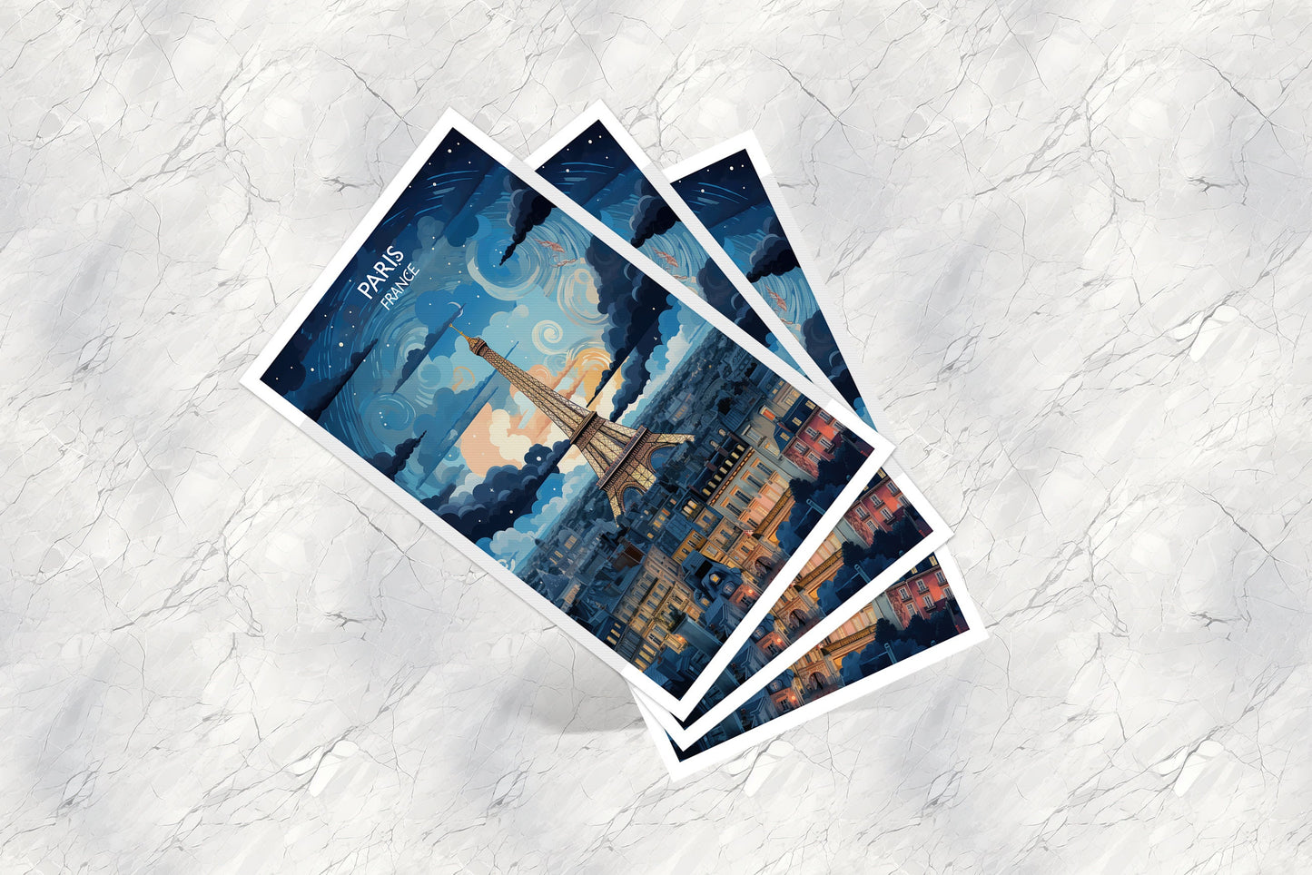 Paris Travel Postard, Paris Skyline, Paris Postcard, Paris France Art Print, Eiffel Tower Postcard, City Skyline Sunset | T1EU_FRPA1_P