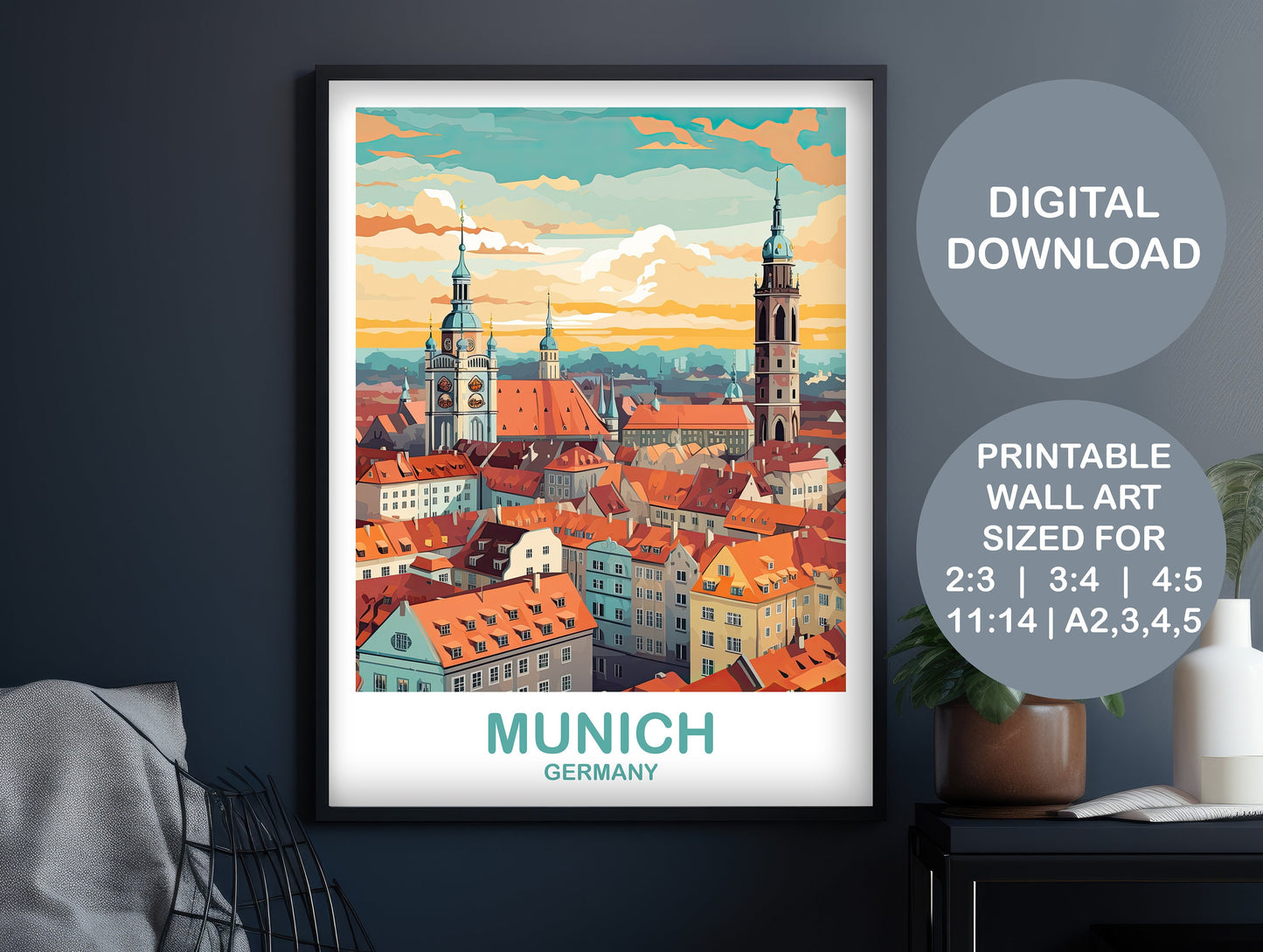 Munich Germany Travel Art, Printable Munich Wall Art, Germany Wall Art, Digital Munich Travel Art, Travel Art, Travel Wall Art | DT2EU_GEMU1