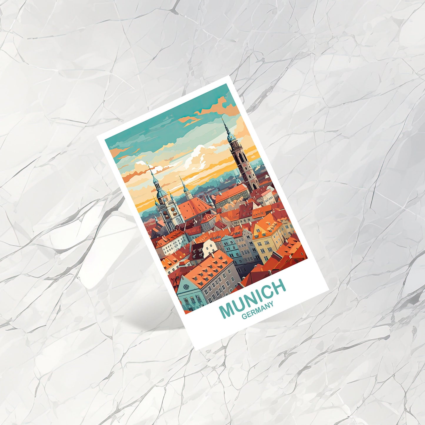 Munich Germany Travel Postcard, Munich Postcard Art, Germany Postcard Art, Munich Travel Art, Travel Postcard, Travel Art | T2EU_GEMU1_P
