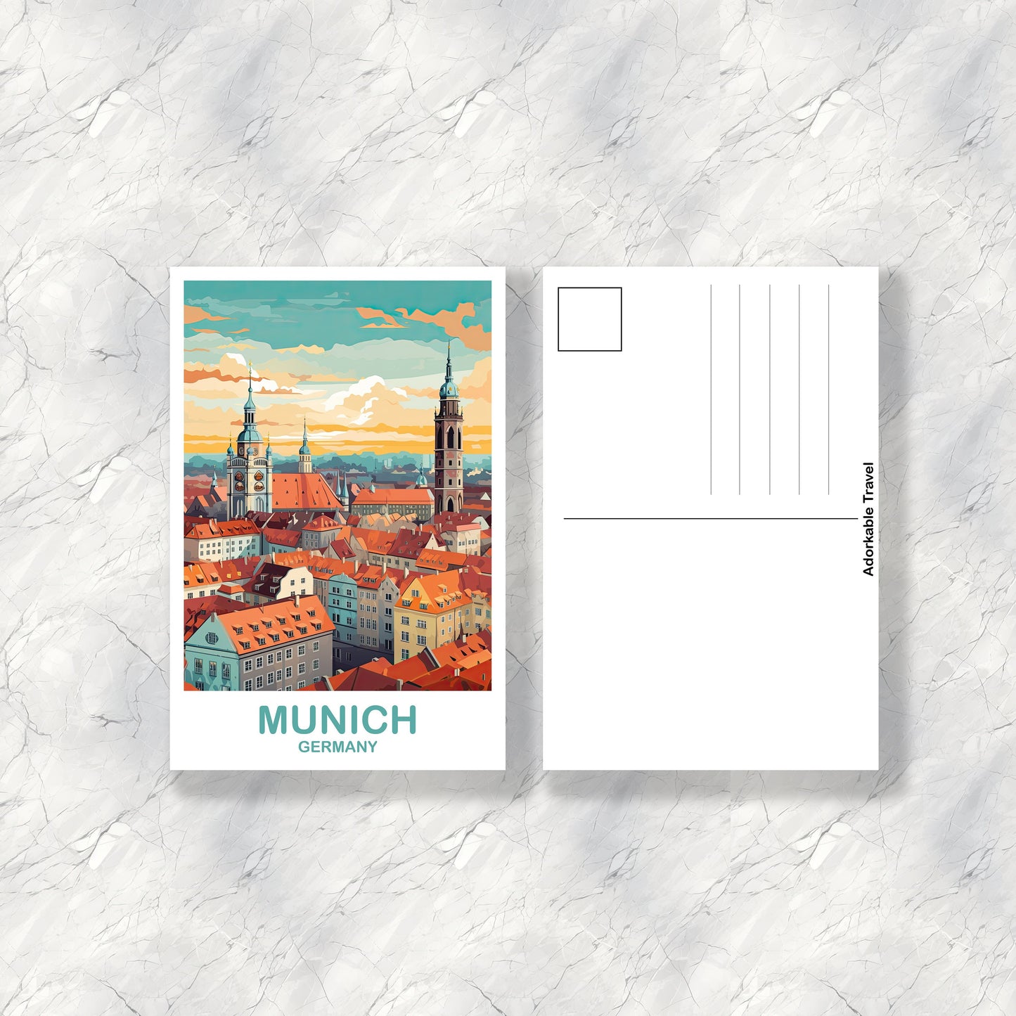 Munich Germany Travel Postcard, Munich Postcard Art, Germany Postcard Art, Munich Travel Art, Travel Postcard, Travel Art | T2EU_GEMU1_P