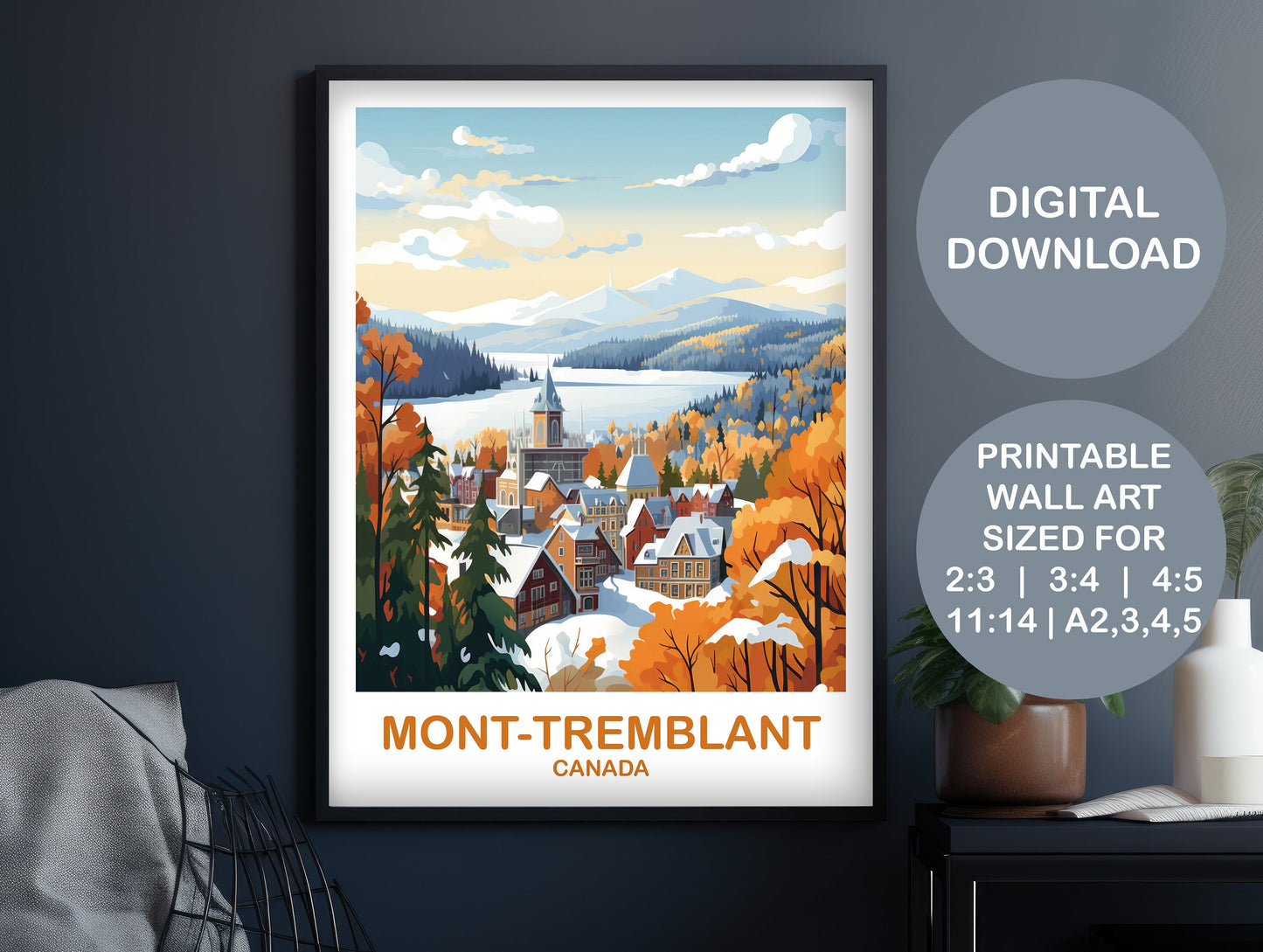 Mont-Tremblant Travel Art, Digital Quebec Travel Wall Art , Printable Mont-Tremblant Wall Art, Canada Travel Art, Travel Art | DT2NA_QUMT2