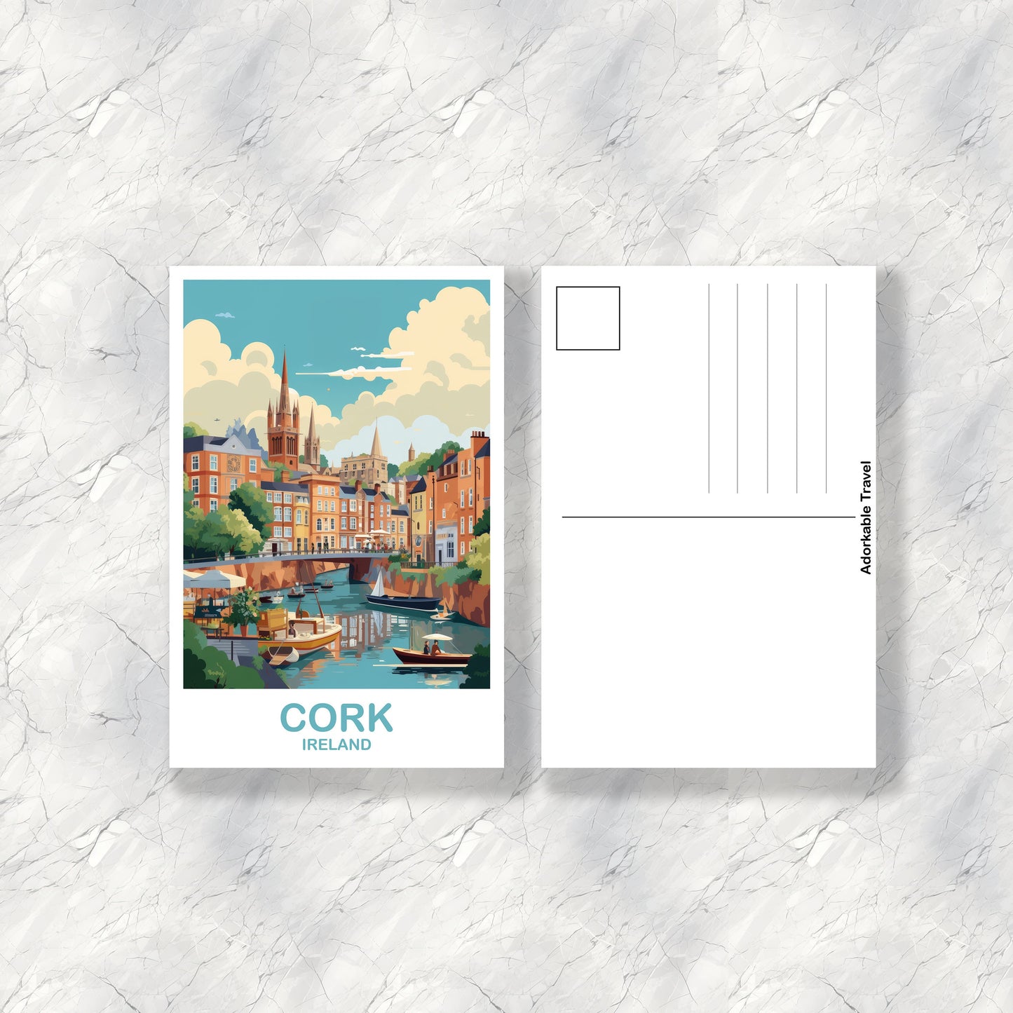 Cork Ireland Travel Postcard Art, Ireland Travel Postcard, Cork Art Postcard, Ireland Travel Art Postcard | T2EU_IRCO1_P