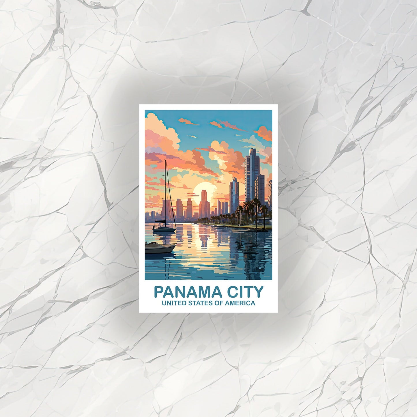 Panama City Travel Sticker, Panama City Travel Art, Florida Art Sticker, City Skyline Sticker Art, Florida, Travel Sticker | T2NA_FLCP1_S