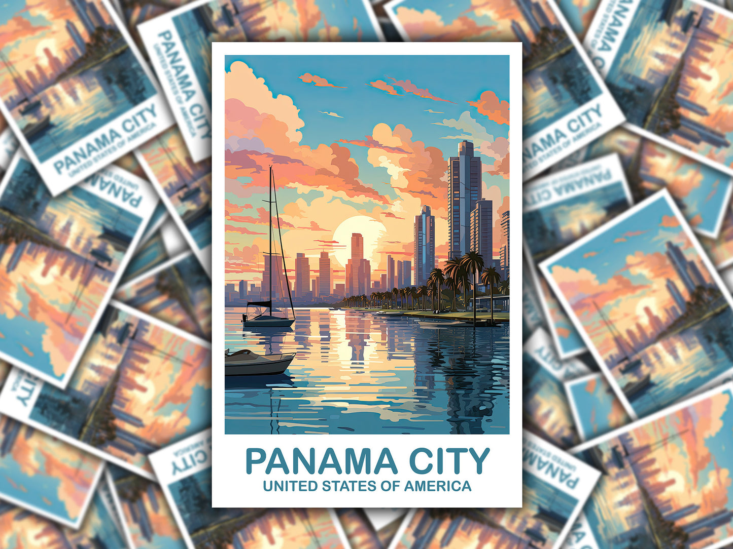 Panama City Travel Sticker, Panama City Travel Art, Florida Art Sticker, City Skyline Sticker Art, Florida, Travel Sticker | T2NA_FLCP1_S